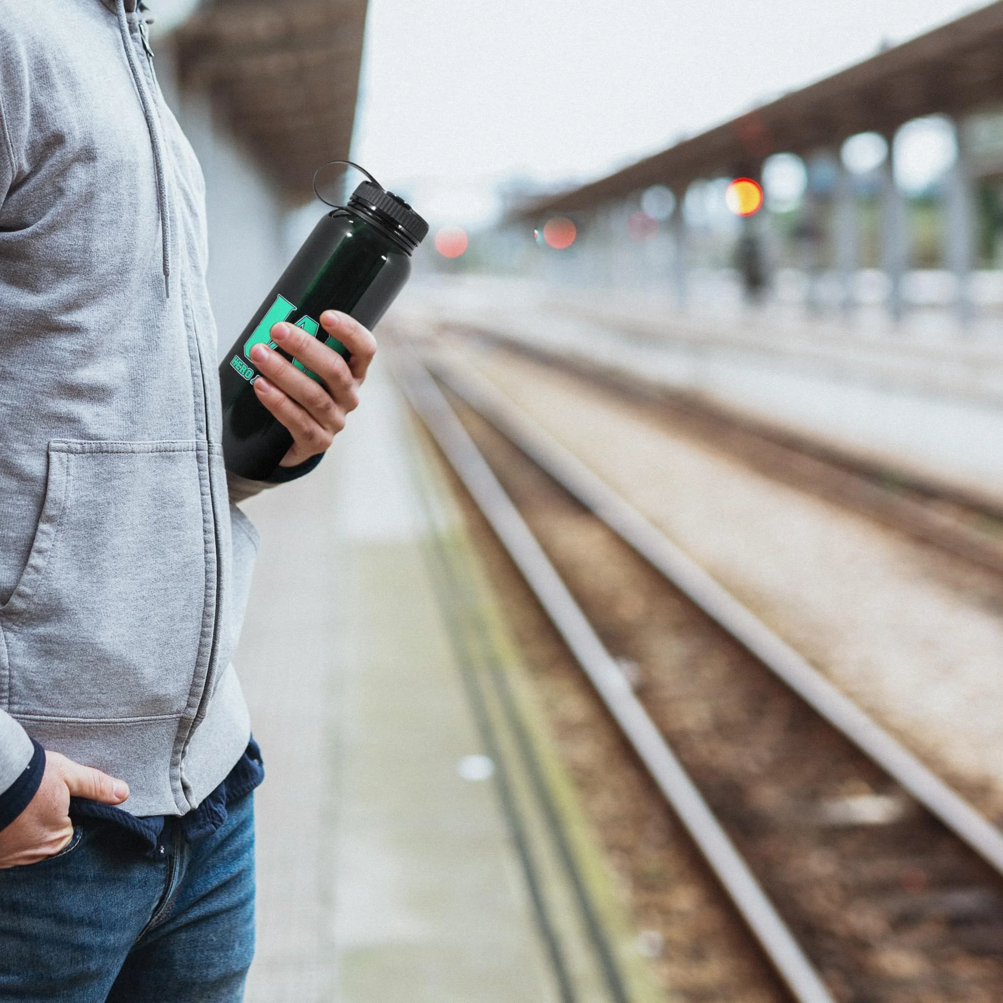 Official Licensed My Hero Academia Plastic Black Green Water Bottle, 34 oz