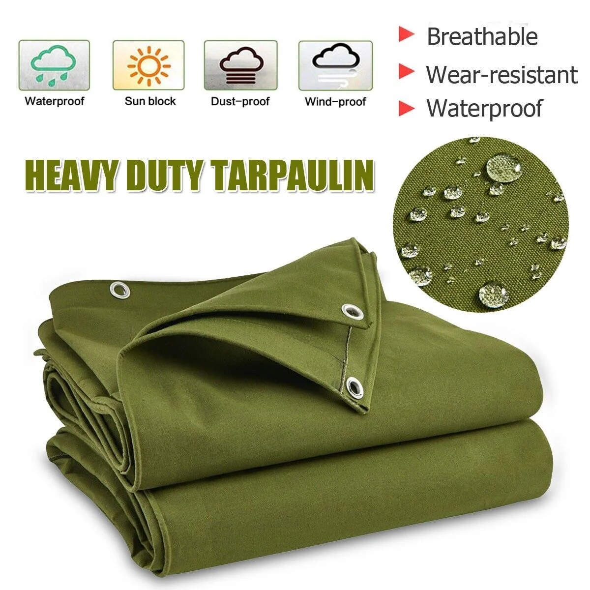WSYW 5.9 x 7.8 ft Heavy Duty Waterproof Canvas Tarp Cotton Canvas Tarpaulin Cover Tent Green