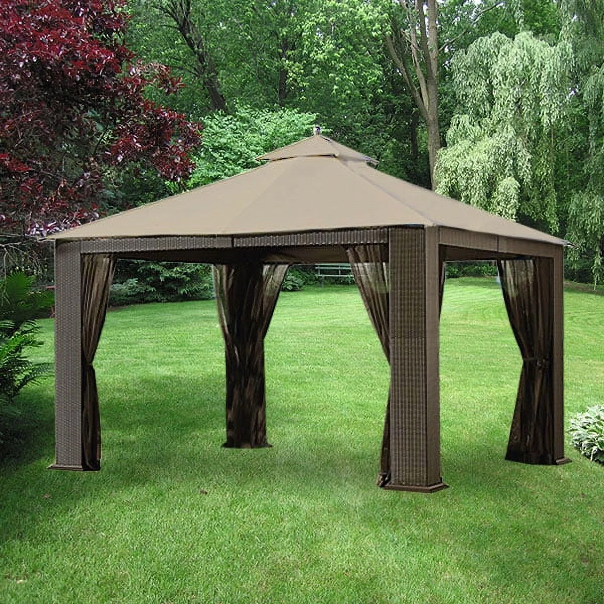 Garden Winds Replacement Canopy Top and Side Mosquito Netting Set for Garden Oasis Wicker Gazebo - Riplock 350