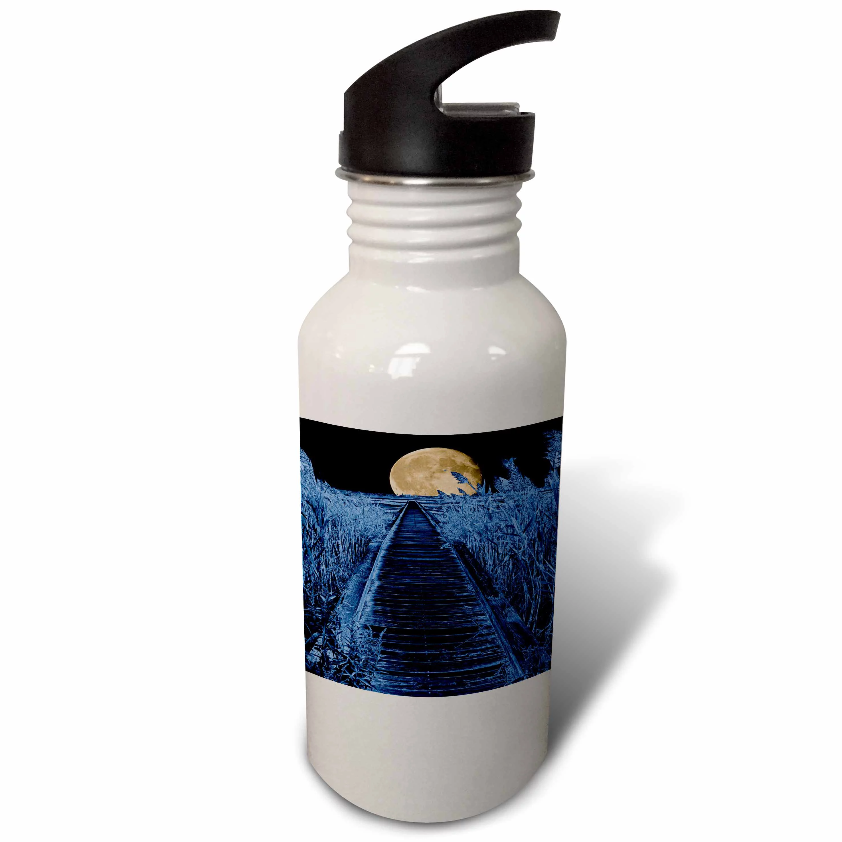 End of the Pier surrounded by whippoorwill weeds and lit by a full moon 21 oz Sports Water Bottle wb-154720-1