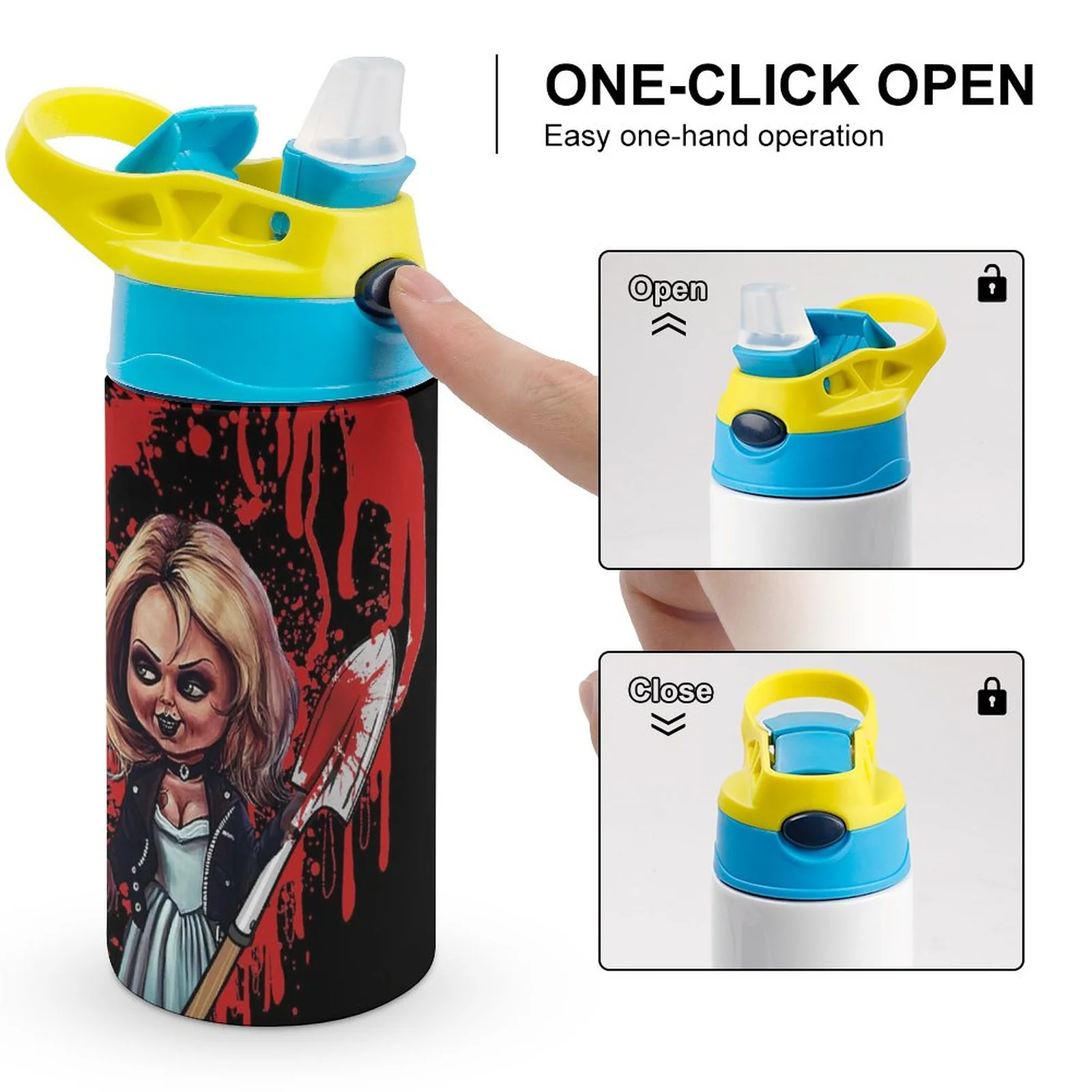 Bride Of Chucky Play Kid's Insulated Water Bottle With Straw Vacuum Stainless Steel Cup Leak-Proof Children Toddler Thermoses