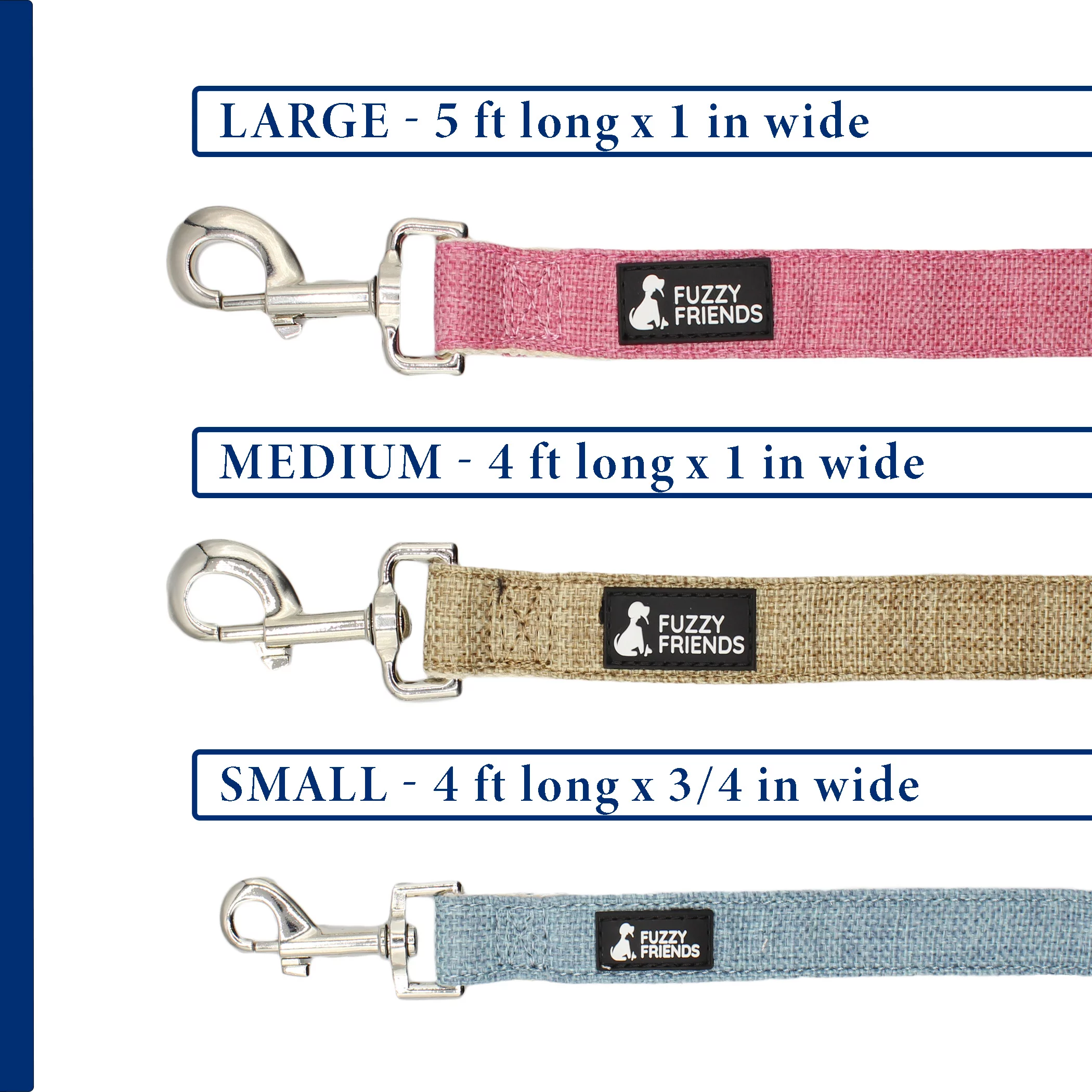 Fuzzy Friends Dark Blue Hemp Dog Leash. Hypoallergenic, chemical free and environmental friendly