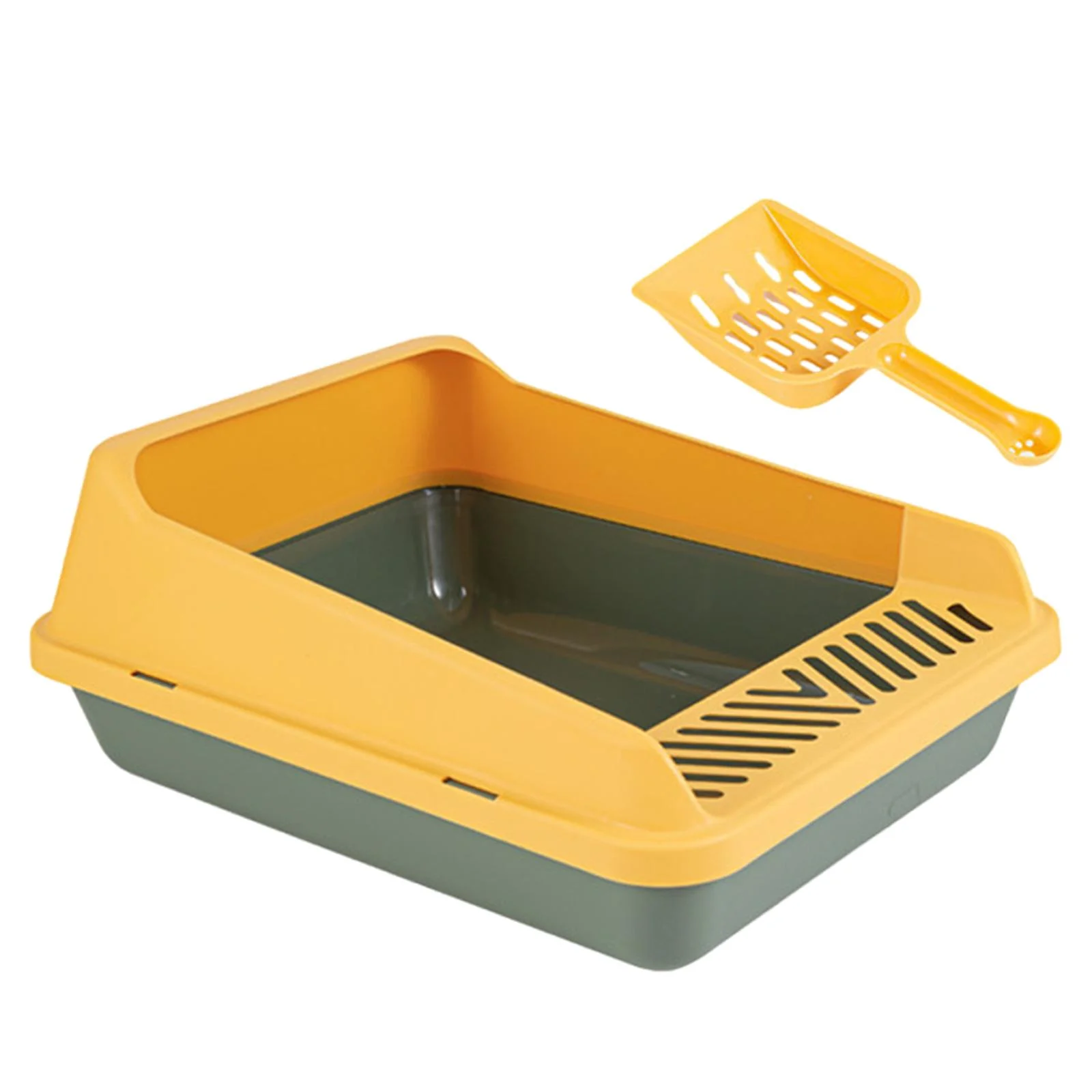 DOLITY High Sided Cat Anti Splashing High Sided Open Top Pet Litter Green Yellow