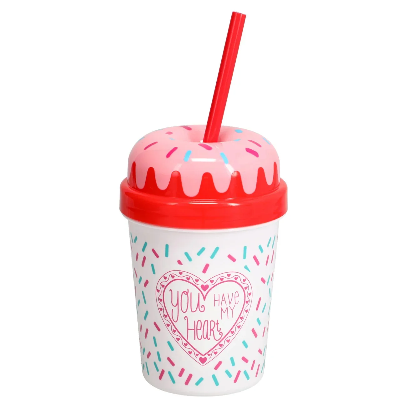 CGT Valentine's Day Dessert-Shaped Plastic Sipper Tumblers with Lid and Straws Cup Party Favor Gift Safe for Kids V-Day On-The-Go Travel Mugs Reusable Drinkware 16 oz. (Set of 3)