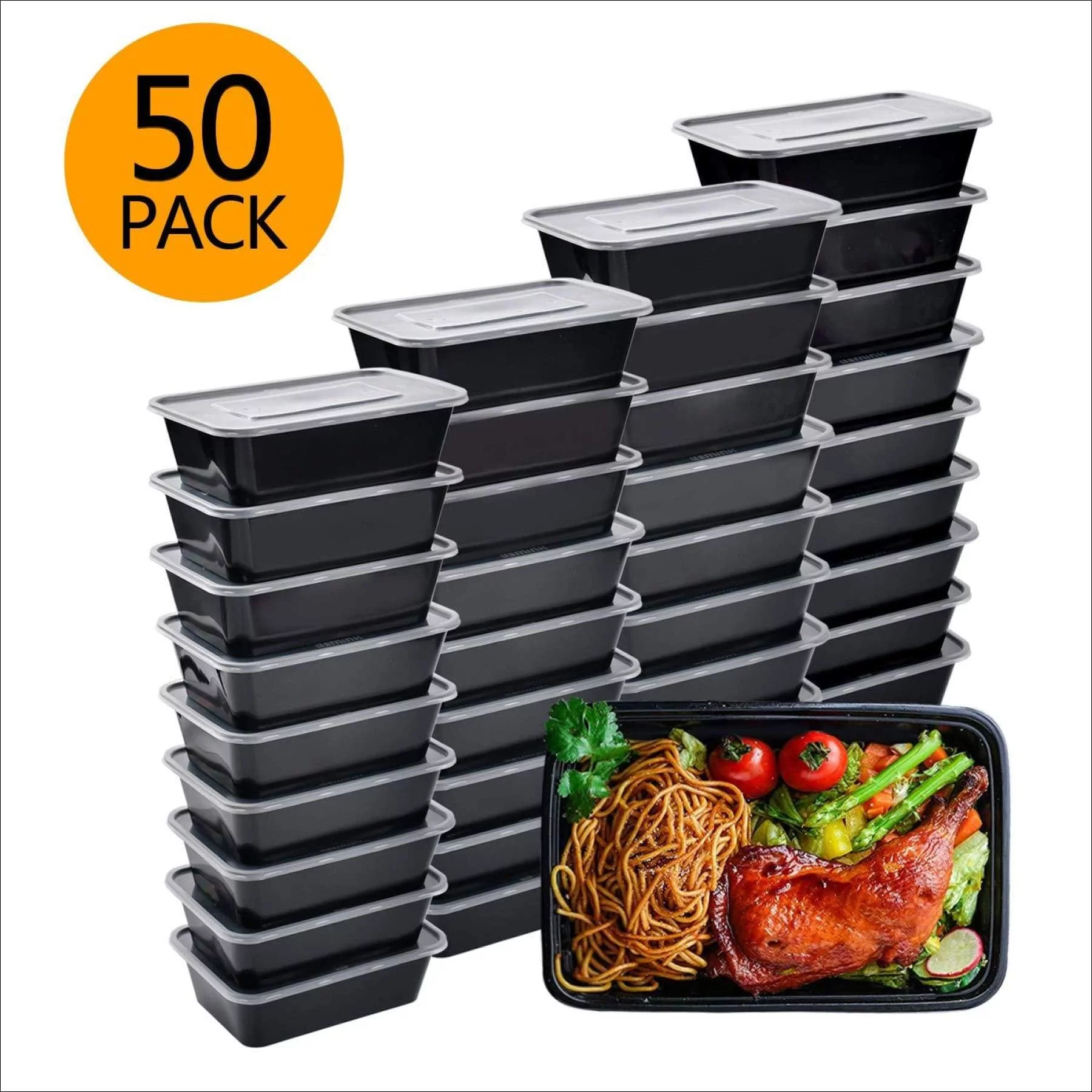 Meal Prep Containers, 50 Pack Bento Boxes Disposable Plastic Bento Insulated Lunch Box Reusable Healthy Food Storage Containers with Lids for Dishwasher Freezer Safe (750ML, 26 OZ) 750ML(50 PACK), 26