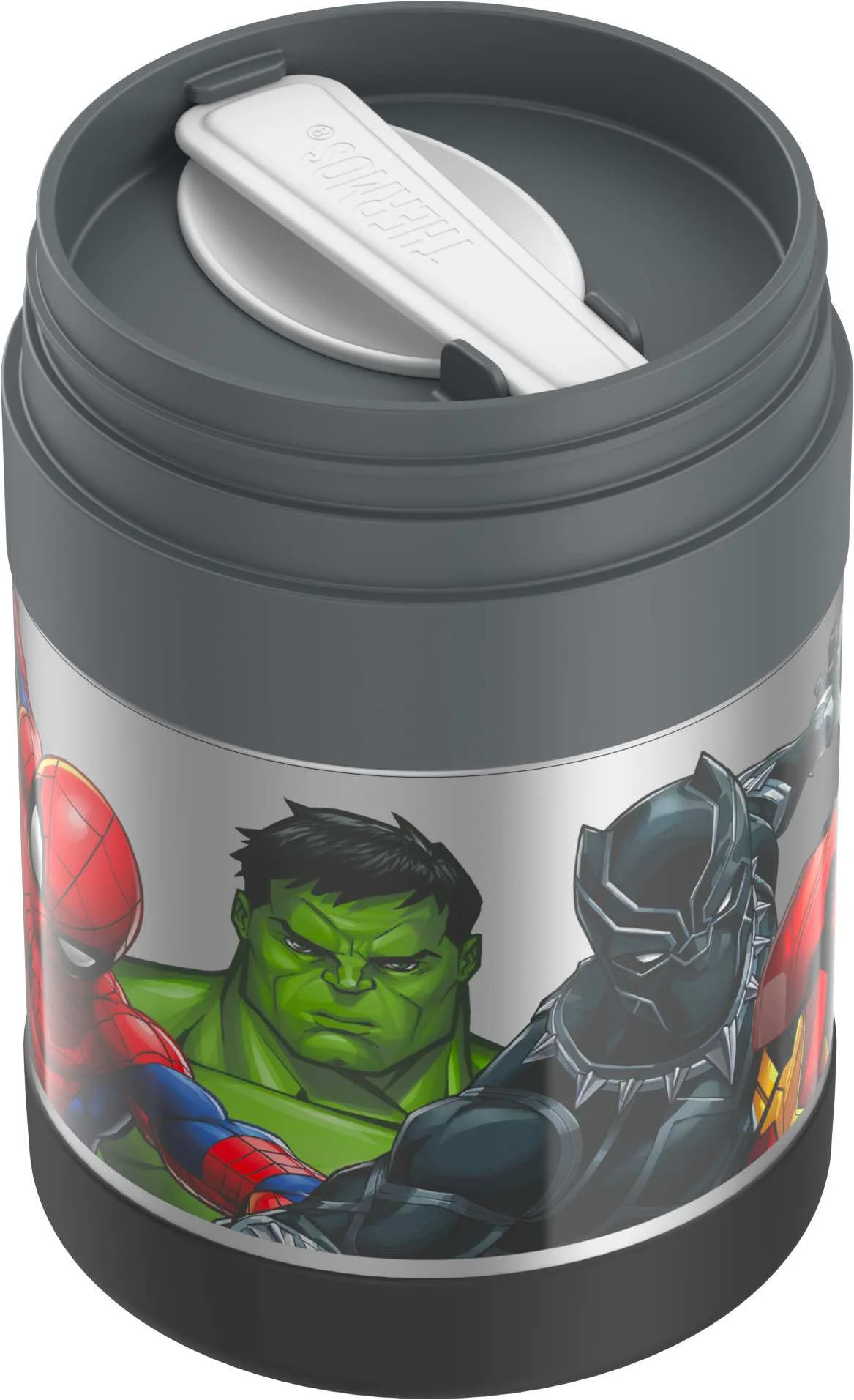 Thermos Vacuum Insulated Funtainer Food Jar with Spoon, Marvel Universe, 10 ounce