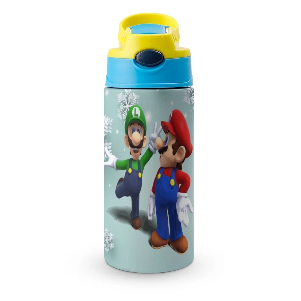 Mario Luigi Bros Kid's Insulated Water Bottle With Straw Vacuum Stainless Steel Cup Leak-Proof Children Toddler Thermoses