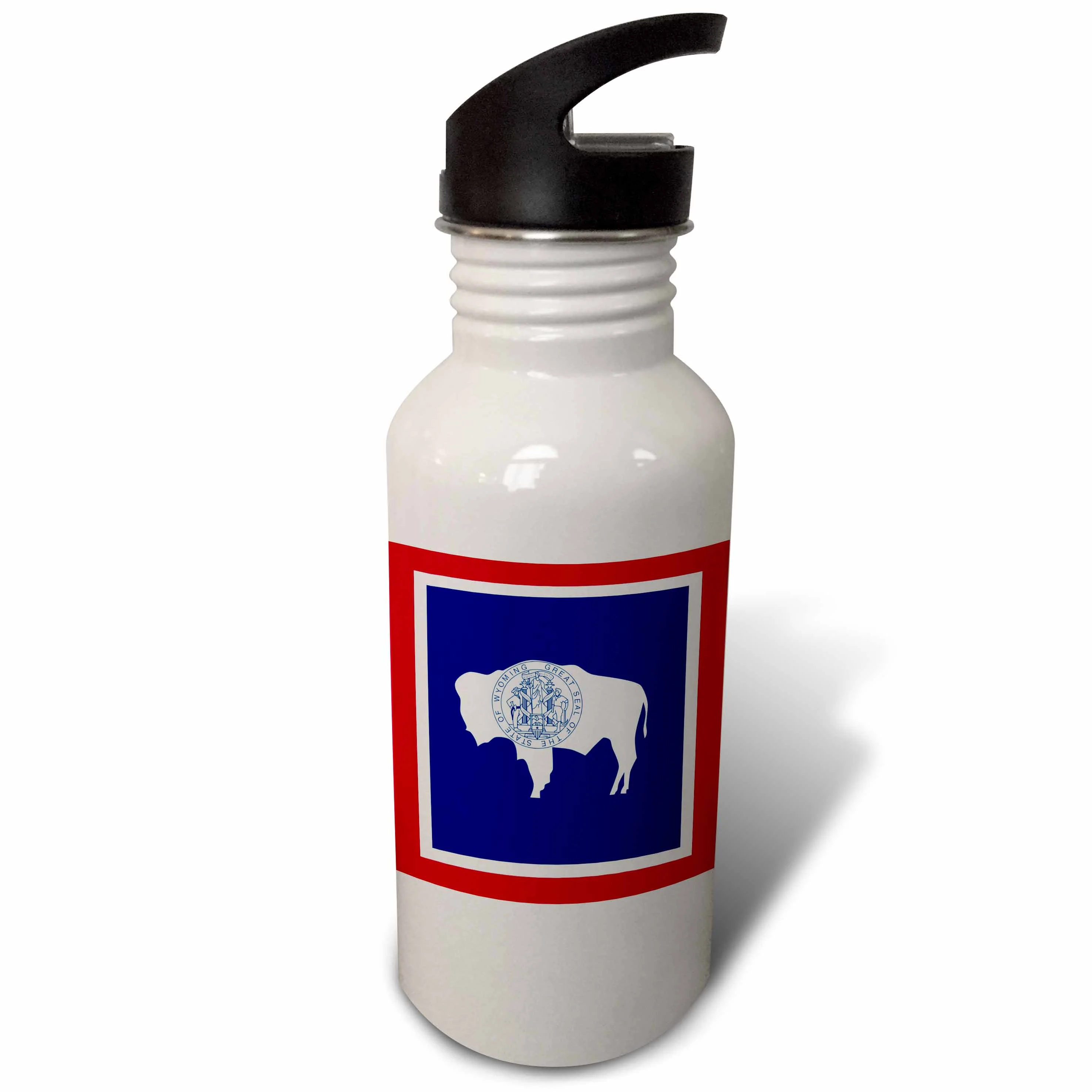 Flag of Wyoming WY - US American United State of America USA. Red White Navy blue bison seal stamp 21 oz Sports Water Bottle wb-159831-1