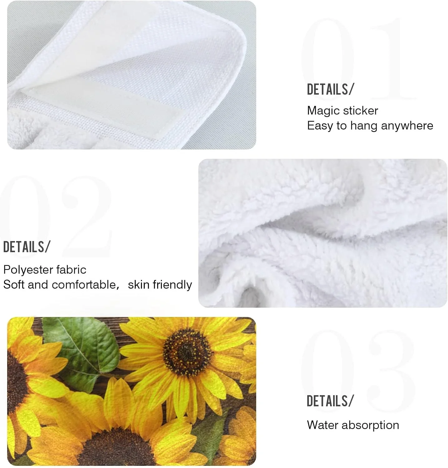 SKYSONIC Hanging Kitchen Towel 12 x 17 Inch Sunflower Board -d Towel Set 2 Pieces of Dry Towels