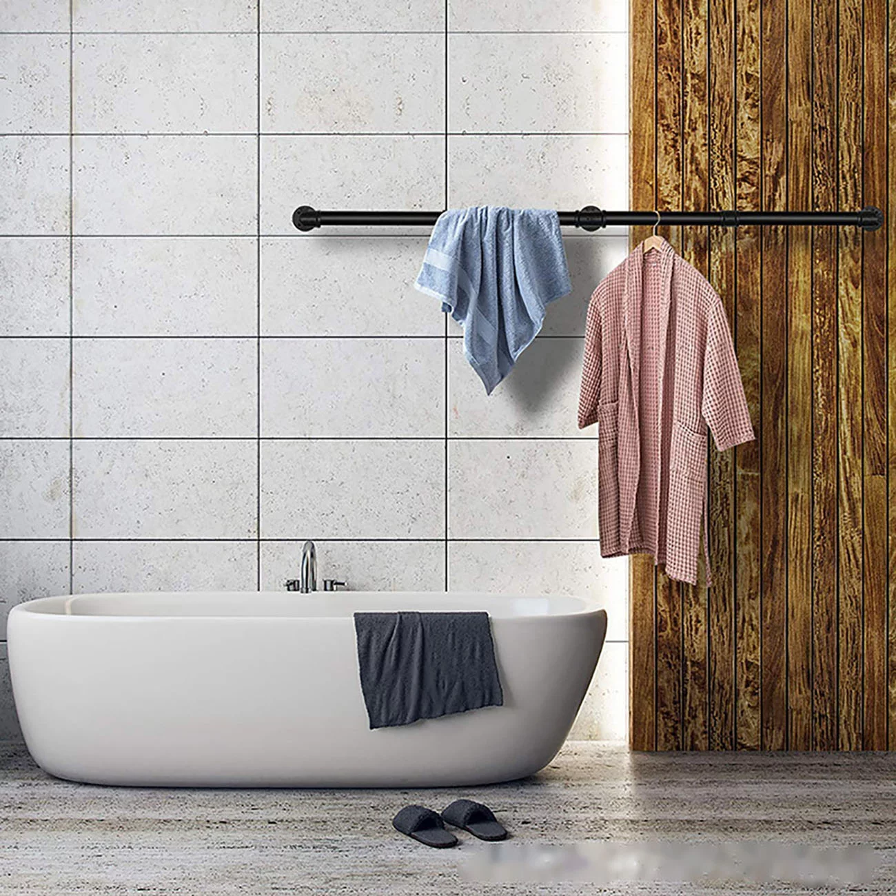 Industrial Pipe 72'' L Clothes Rack, Wall Mounted Heavy Duty Metal Garment Display Hanging Rod Bar, Max Load 135lbs (Black)