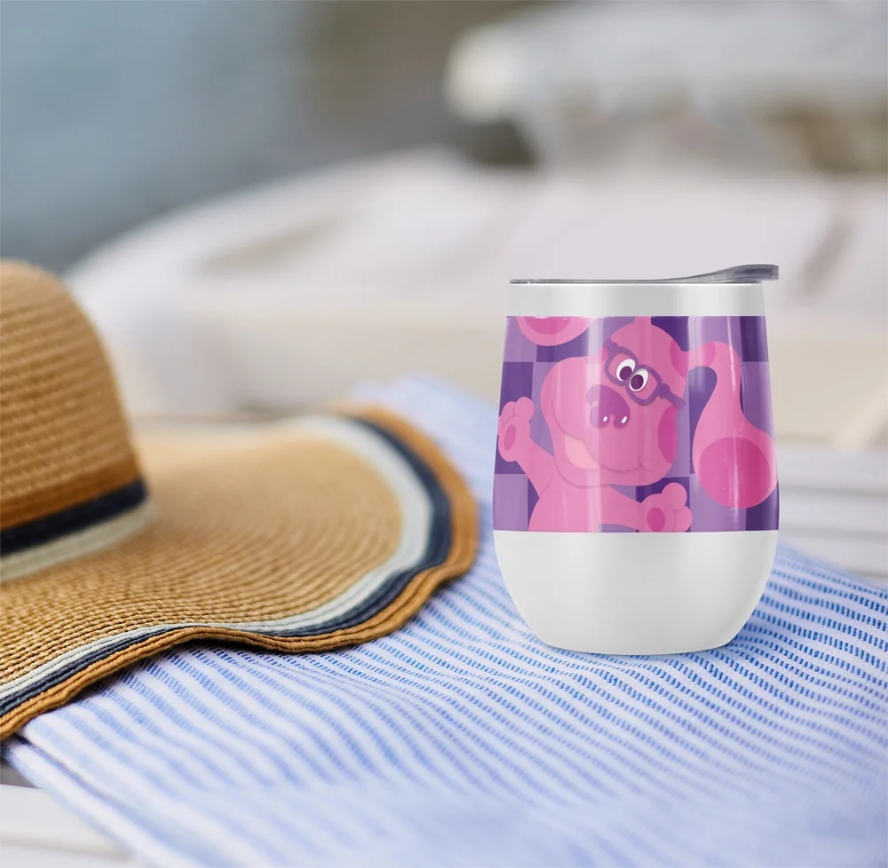 Blues Clues Official Blue'S Clues Large Magenta 12 oz Stemless Tumbler, Stainless Steel Travel Cup|Lake Tumbler|Insulated with Leak Resistant Slide-Lock Lid