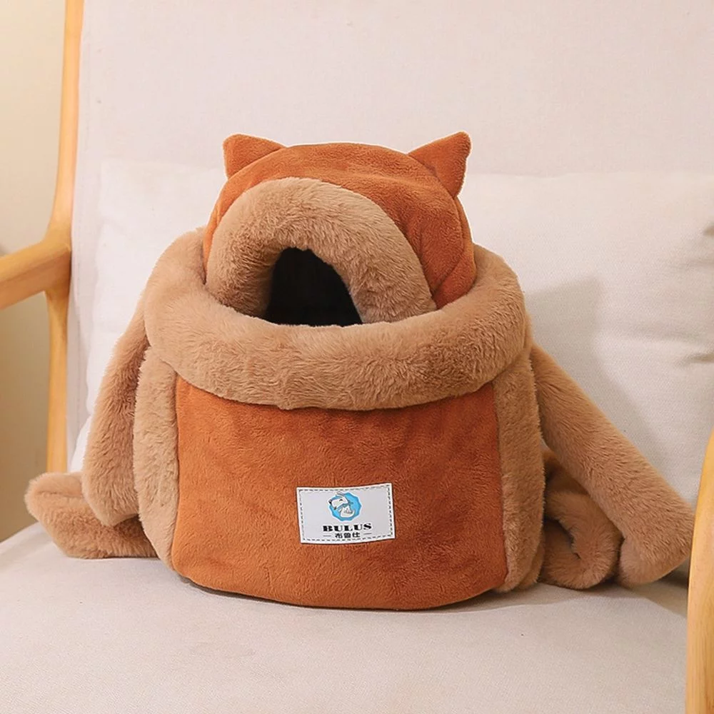 Comfort Portable For Outdoor Travel Pets Transportation Plush Winter Warm Pets Cage Pet  Bags Cat Dogs Backpack Pet Carrier Bag COFFEE L