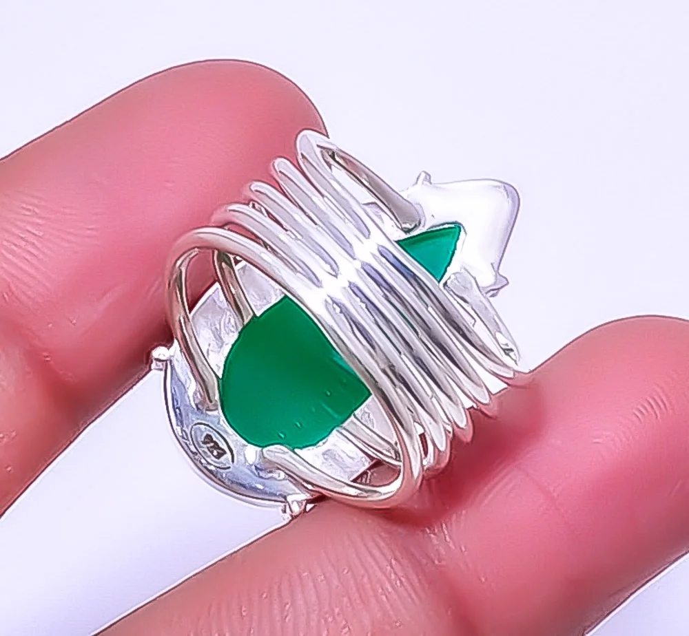 Green Onyx 925 Silver Plated Handmade Solitaire Ring s.9 R7920-46, Valentine's Day Gift, Birthday Gift, Beautiful Jewelry For Woman & Girls