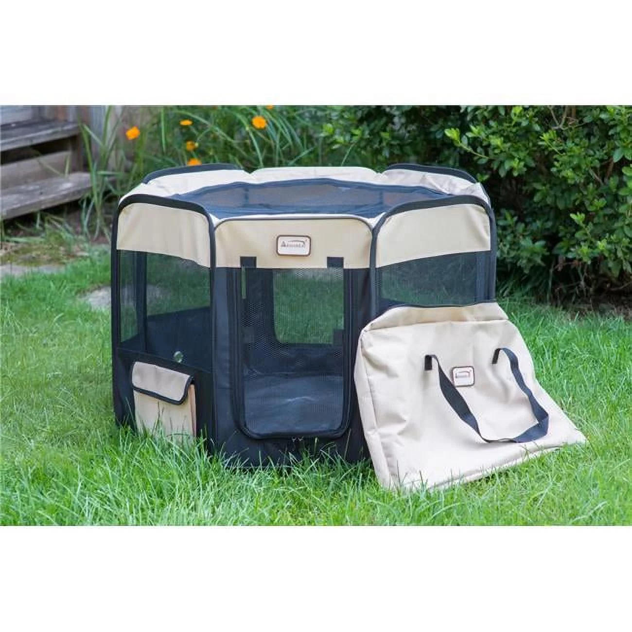 Armarkat  Portable Pet Playpen, Black & Beige - Extra Large