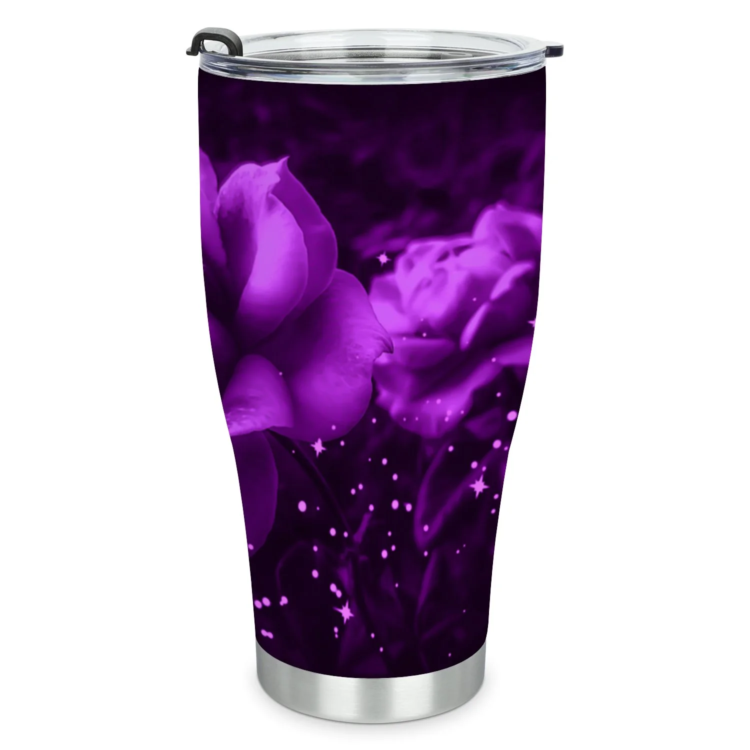 Hidove Stainless Steel Tumbler, Purple Roses Background 30oz Leak Proof & Stainless Steel Bottle for Hot & Cold Drinks - Coffee Travel Mug, Water Metal Canteen, Thermal Cup