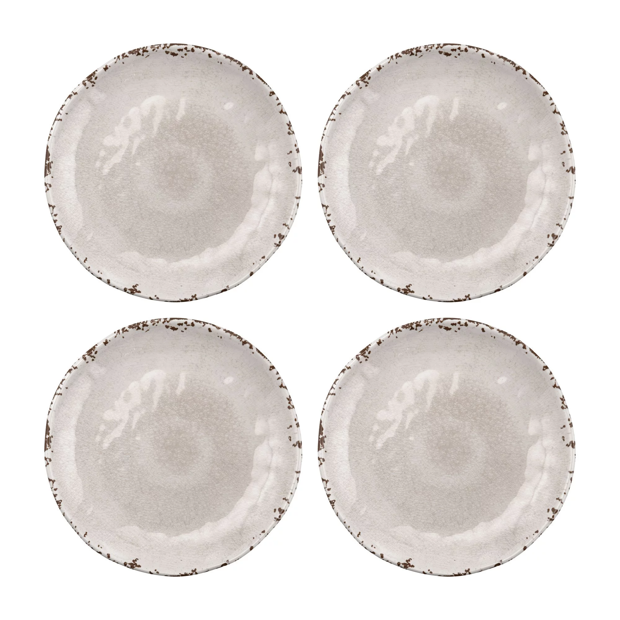 Gourmet Art 4-Piece Crackle Heavyweight and Durable Melamine 6 Inch Plate, Cream, for Indoors Outdoors Use, Party and Everyday Use.