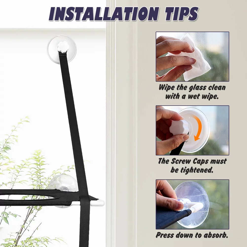 Petbobi Cat Window Perches 2 Layered Hammock Cat Bed up to 55 lb, 20'' x 12'' x 26.4'', Black