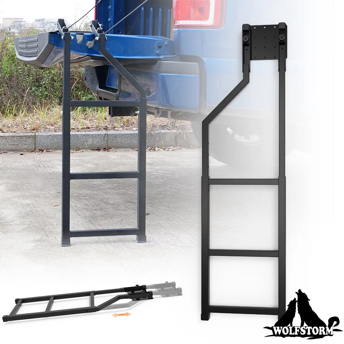 WOLFSTORM Pickup Truck Tailgate Ladder - Universal Fit, Heavy Duty Steel Step Grip Plates