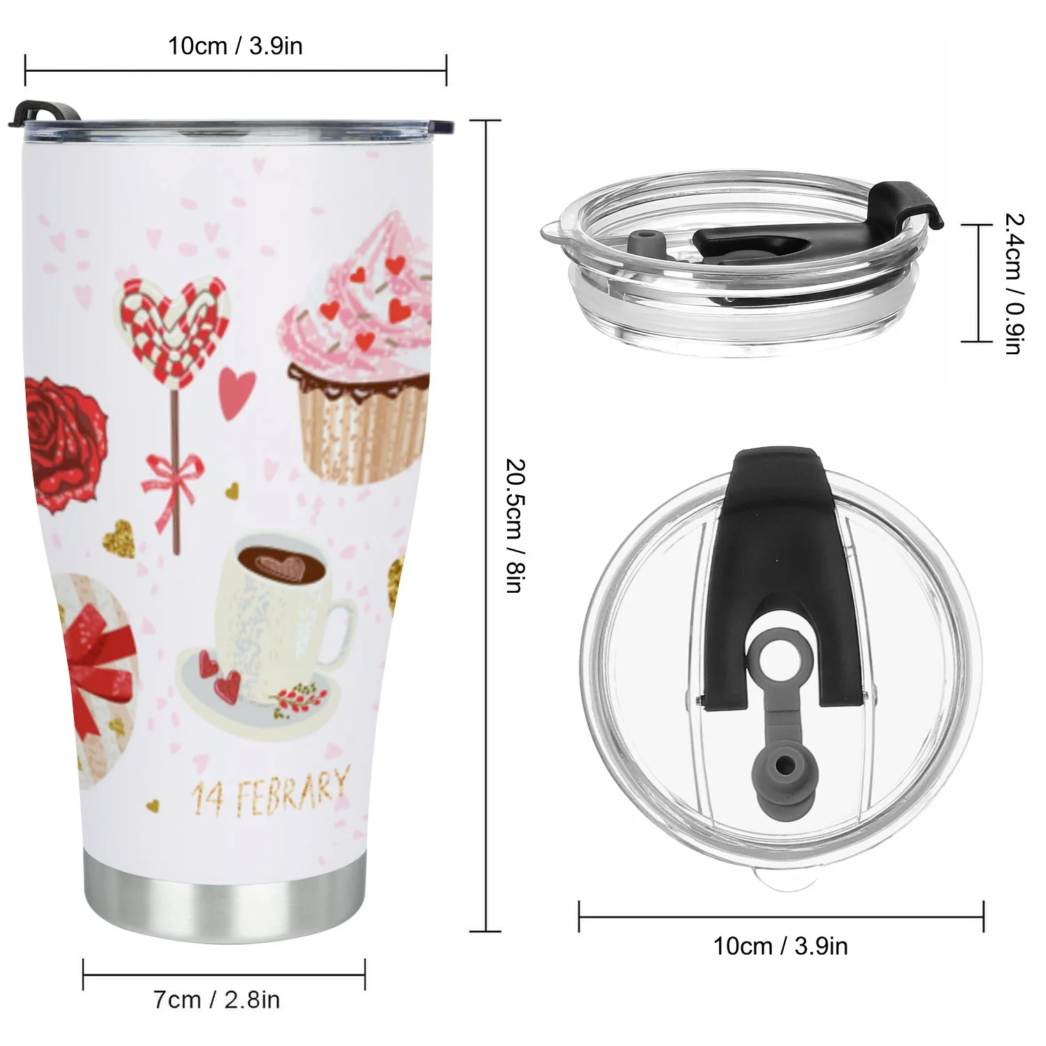 Hidove Stainless Steel Tumbler, Valentine's Day 30oz Leak Proof & Stainless Steel Bottle for Hot & Cold Drinks - Coffee Travel Mug, Water Metal Canteen, Thermal Cup