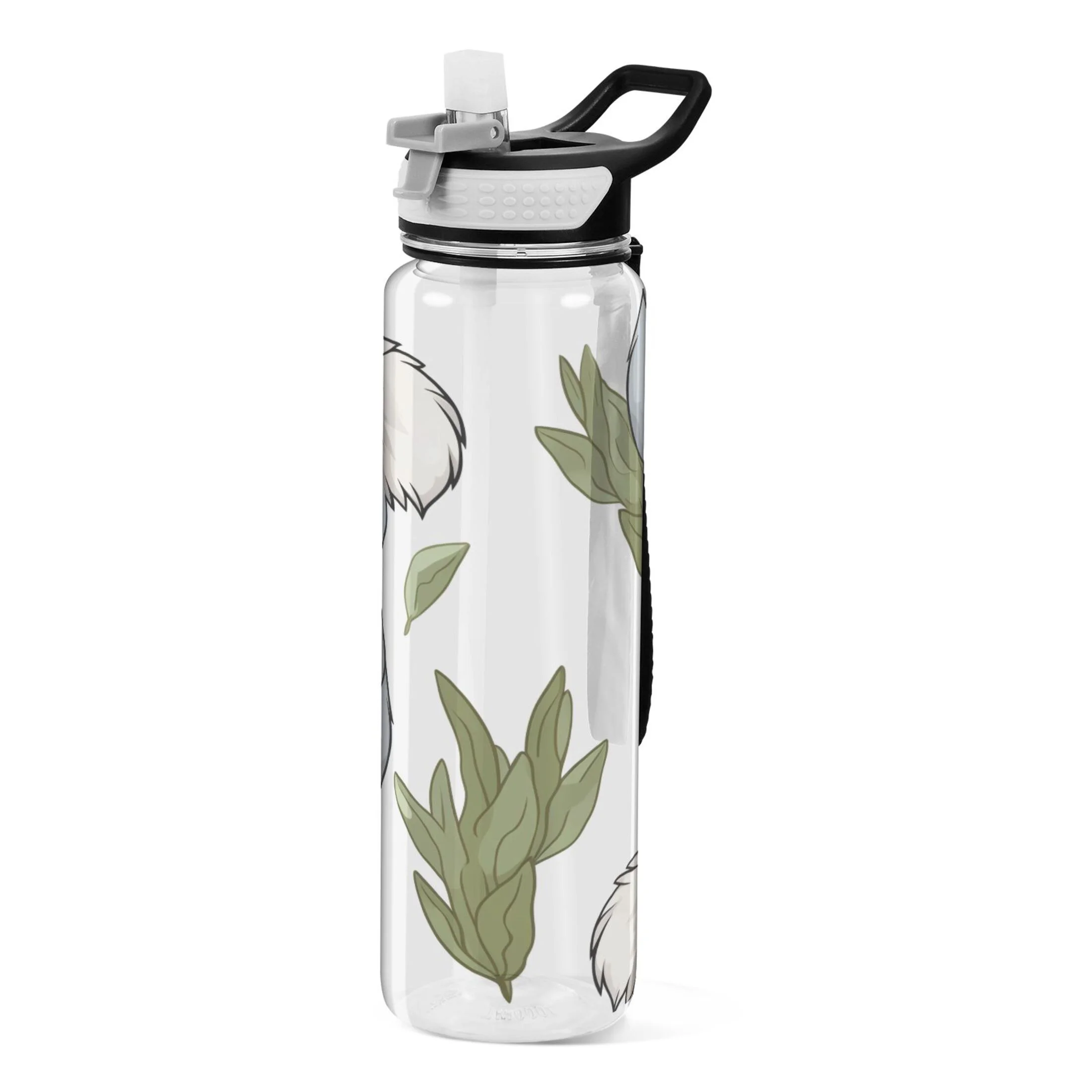 Koala with Leaves 32oz Water Bottles with Straw Tritan Leakproof Sports Bottle BPA Free Clear for Fitness Gym Swimming Cycling