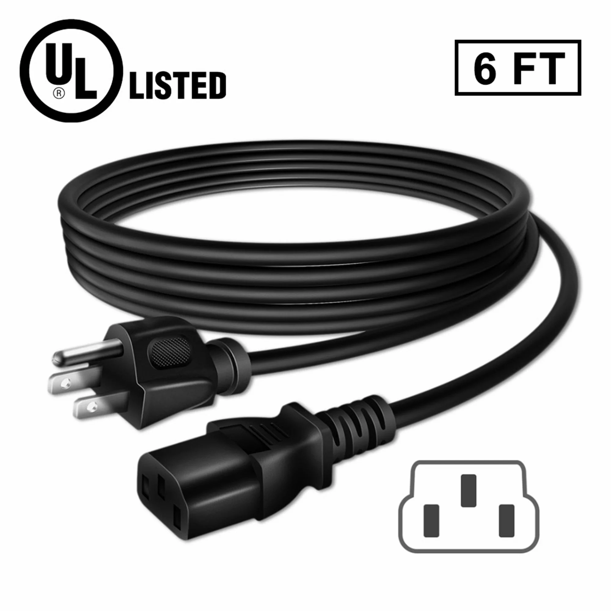 FITE ON 6ft UL AC Power Cord Cable for HP Pavilion p6823w QN642AAR Desktop PC Computer