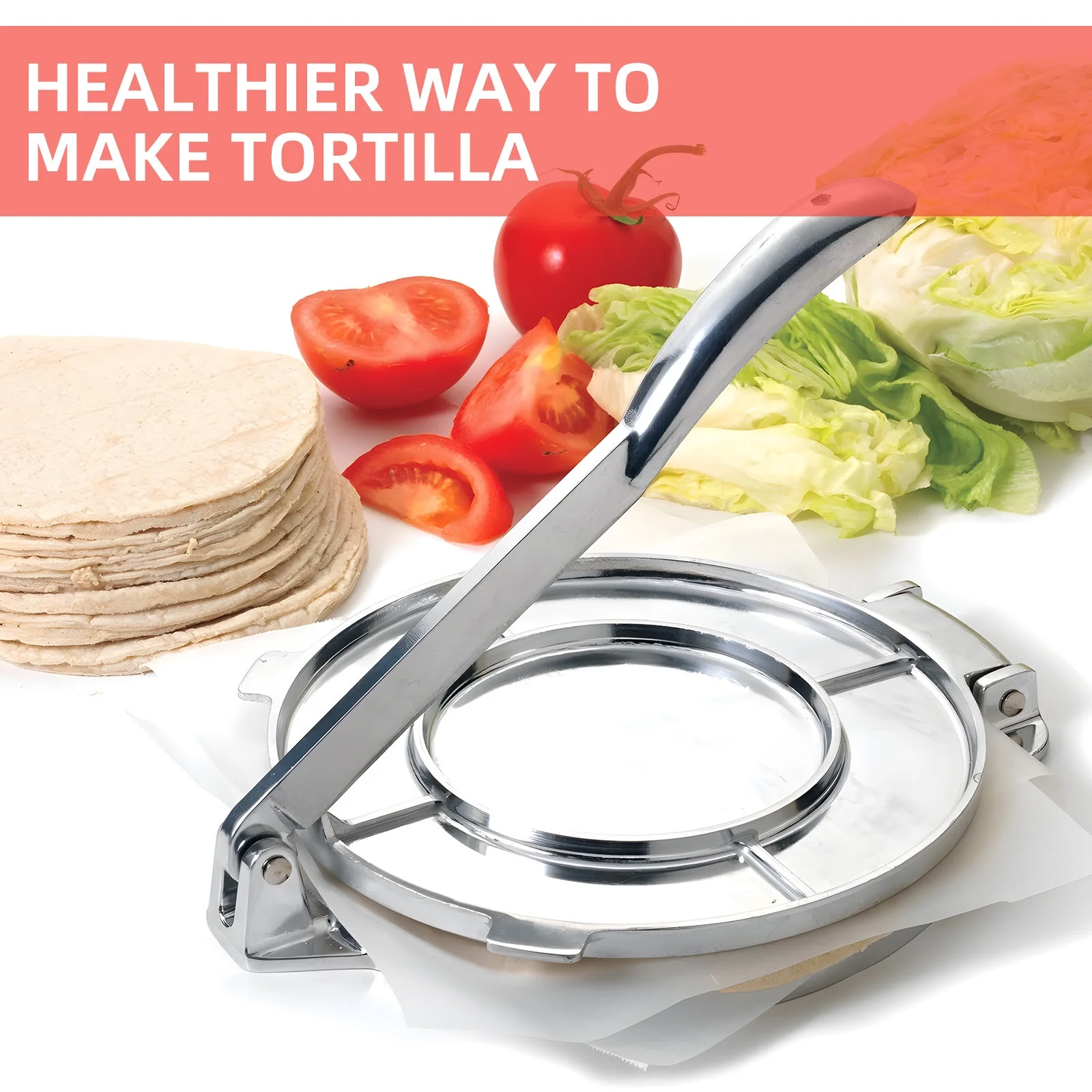 Leyfeng Tortilla Press 8 Inches Heavy Duty Flour Tortilla Press Aluminum Alloy Pre-Seasoned Roti Maker with Handle for Corn / Dough / Pizza / Pie / Flour Tortilla