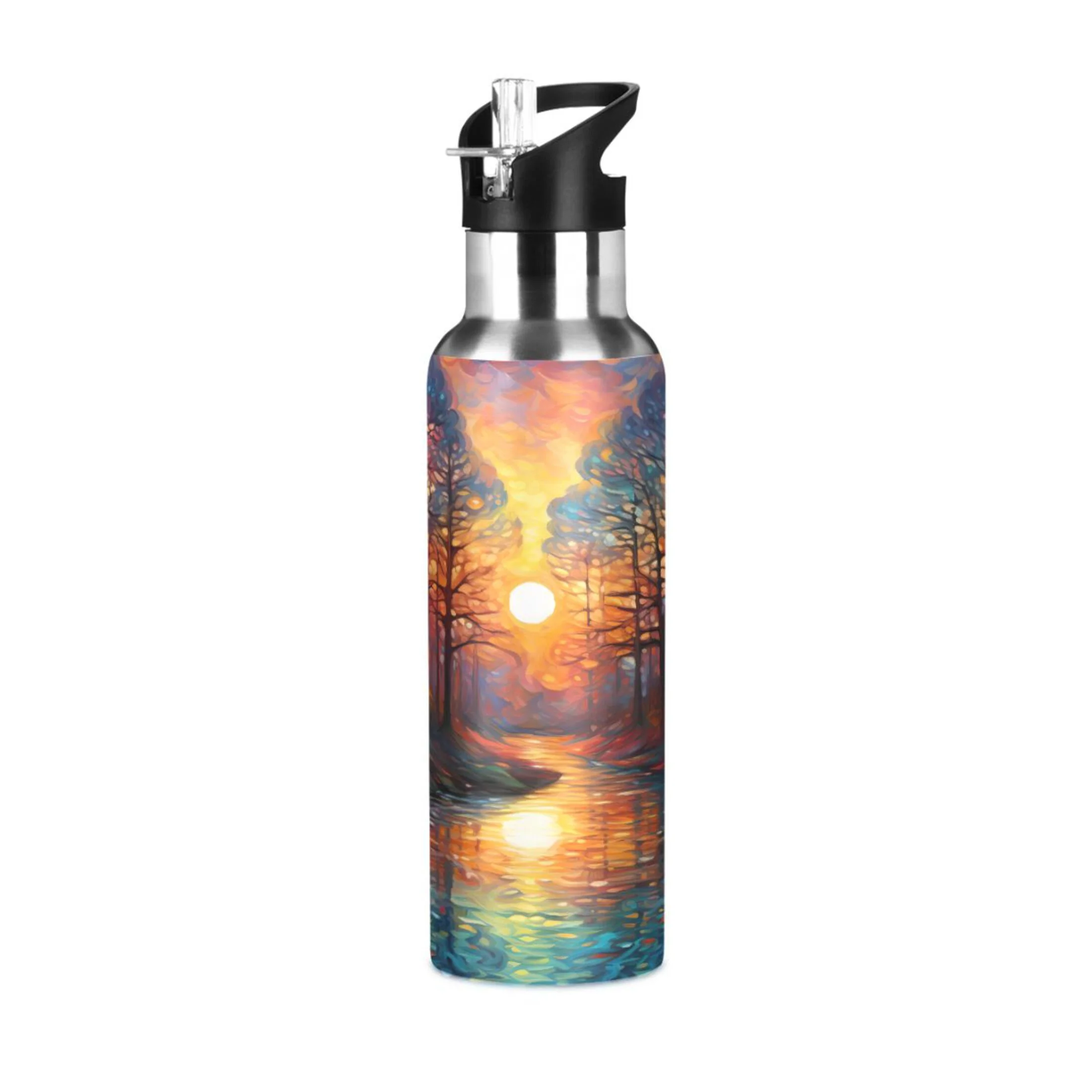 Water Bottle with Straw Lid Leak Landscape with Sunset Stainless Steel Insulated Thermos Vacuum Flask for Cold Hot Drinking for Sports Camping Gym Yoga