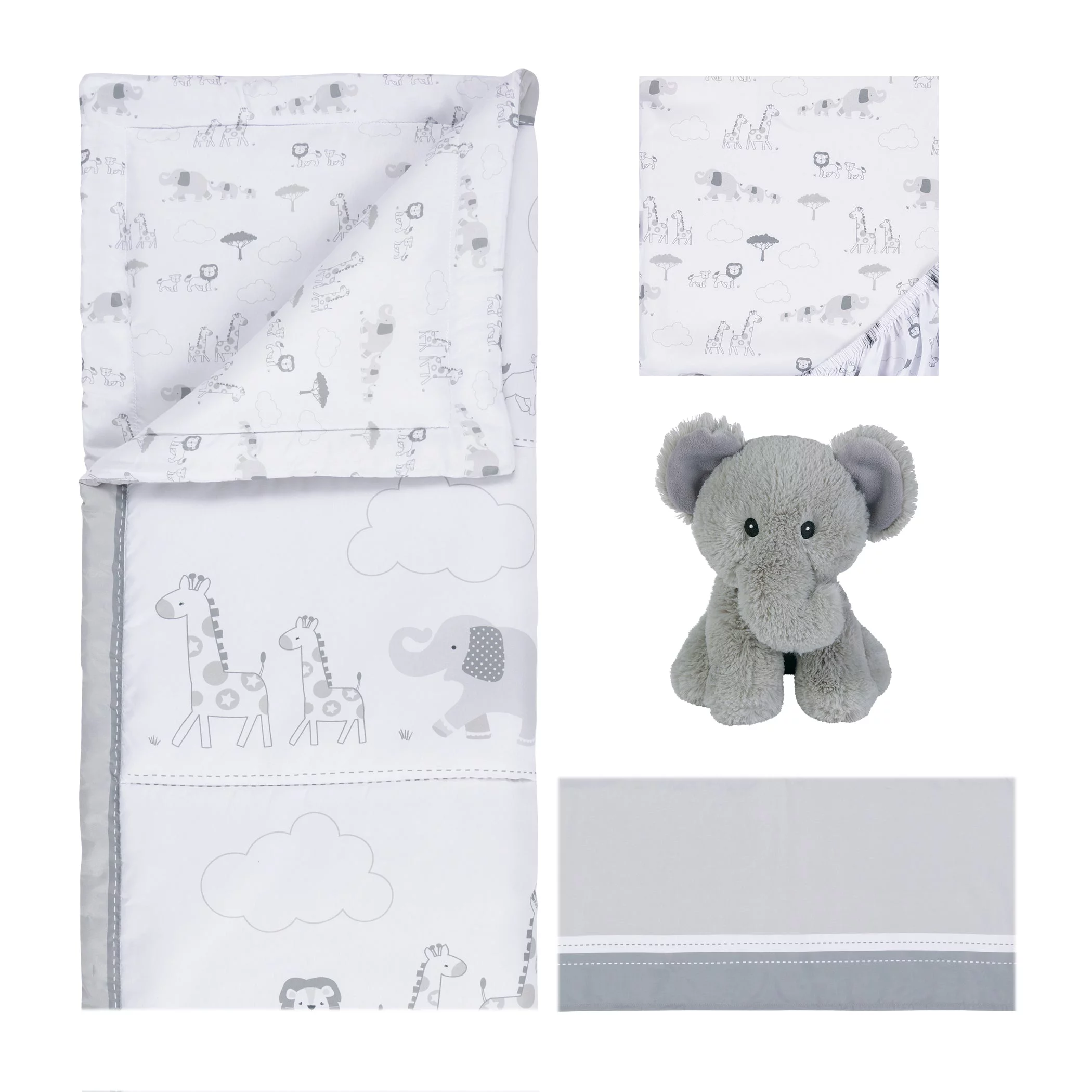 Sammy & Lou Unisex Follow the Leader 4 Piece Crib Bedding Set, Infant, Elephant Character, 200 Thread Count