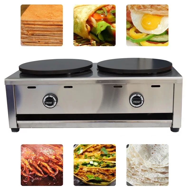 INTSUPERMAI Commercial Gas Crepe Maker Nonstick Pancake Machine Double Hotplate 40cm