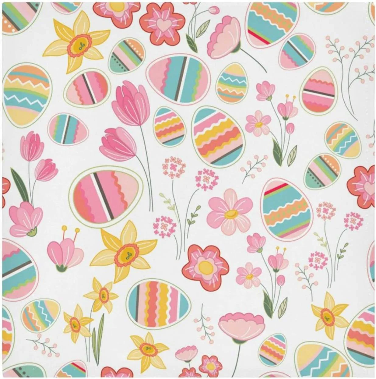 Coolnut Easter Flower Eggs Cloth Napkins Set of 6,Reusable Washable Polyester Dinner Table Napkins for Family,Kitchen,Dining,Party Decor