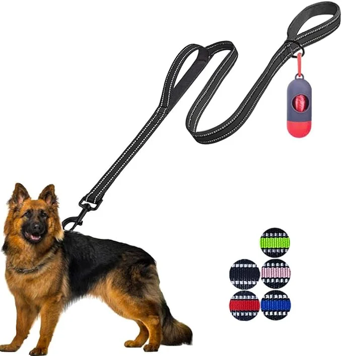 JSXD Dog Leash,5 FT Heavy Duty Double Handle Dog Leash with Comfortable Padded and Reflective,Rope Dog Leashes for Small,Medium,Large Dogs (Wide-Black)