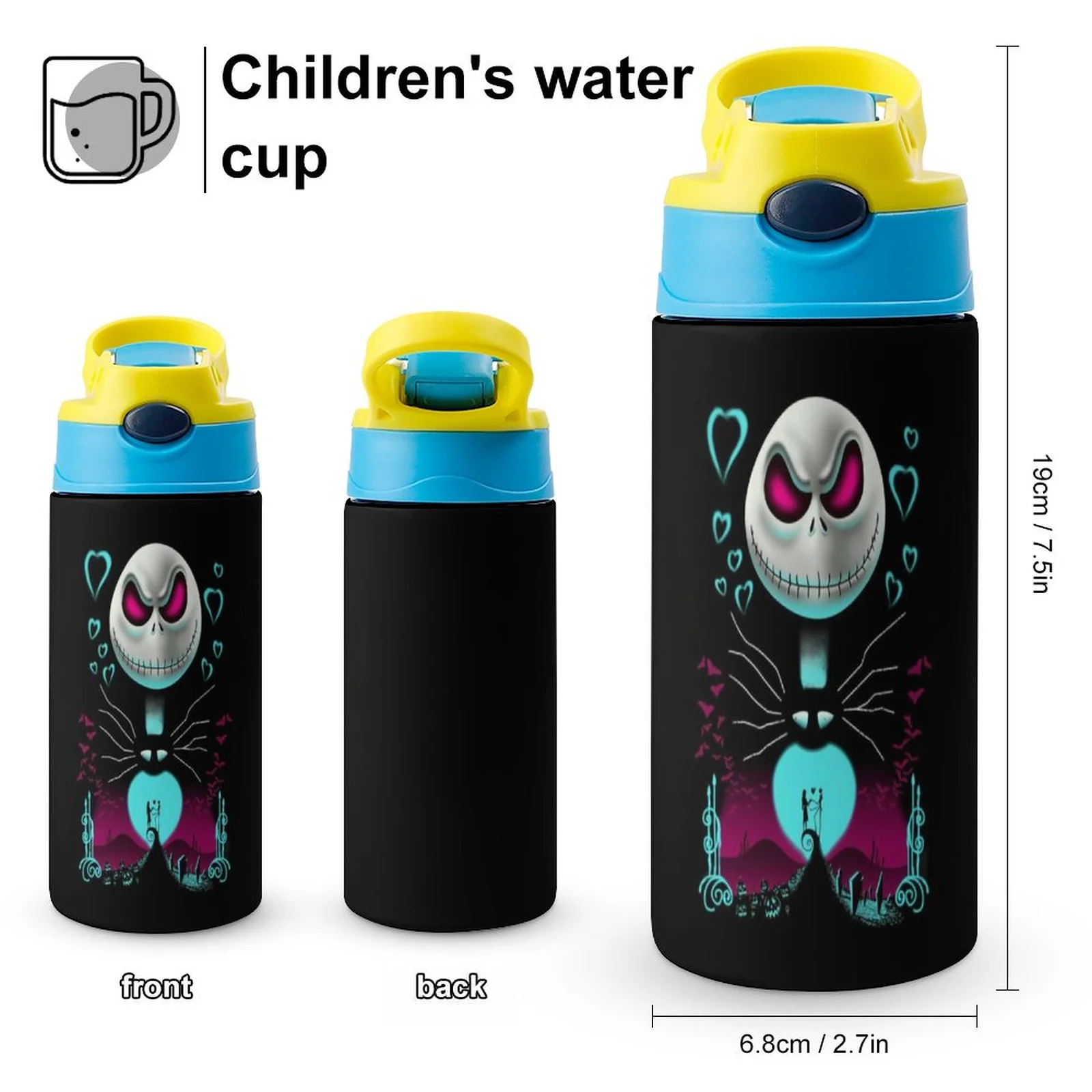 The Nightmare Before Christmas Kid's Insulated Water Bottle With Straw Vacuum Stainless Steel Cup Leak-Proof Children Toddler Thermoses