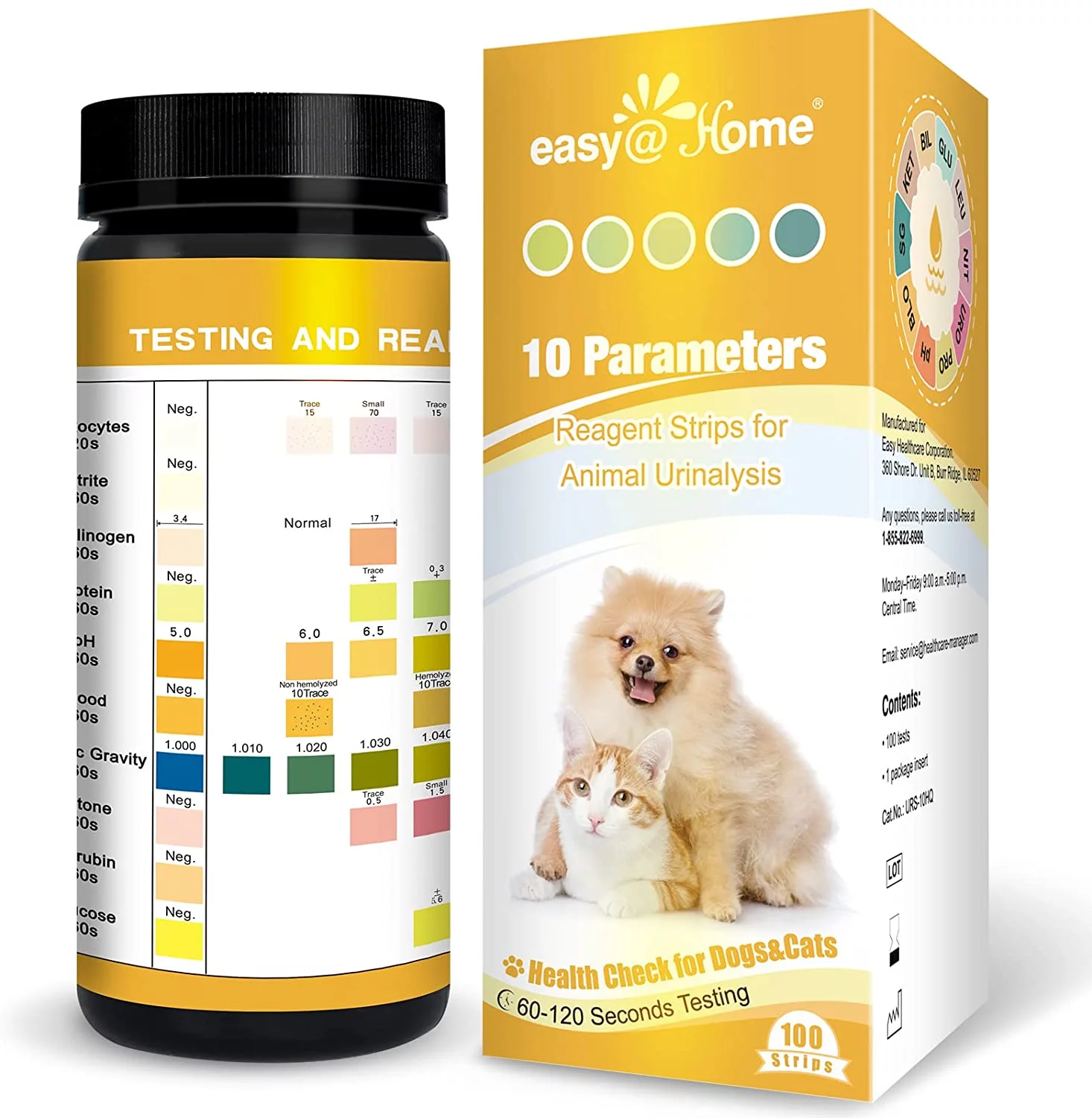Easy@Home Pet Vet-10 Urine UTI Test Strips for Dogs & Cats 10 Parameters 100 Count