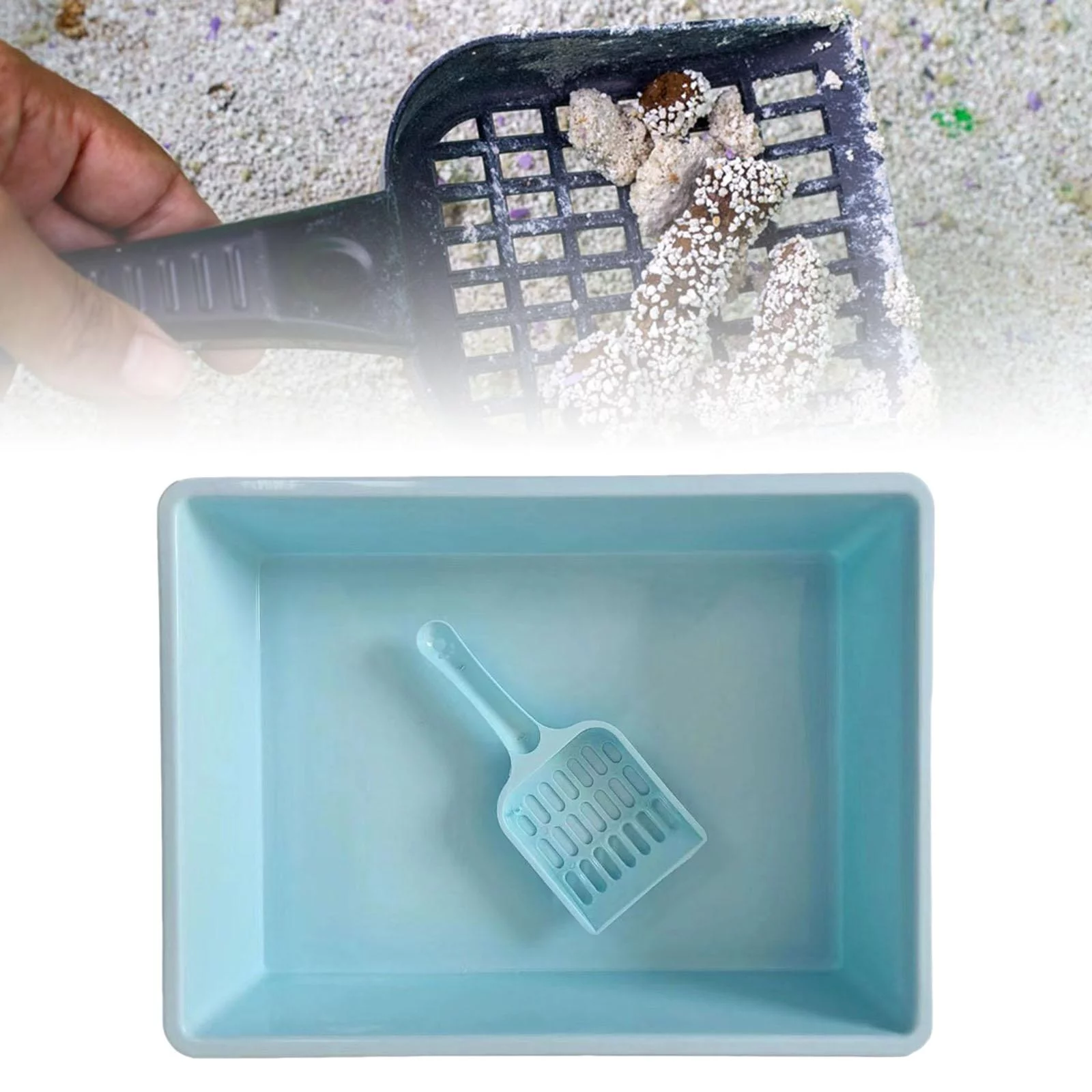 Cat Pet Litter Tray Toilet Bedpan Container Deep Loo Litter Pan Blue