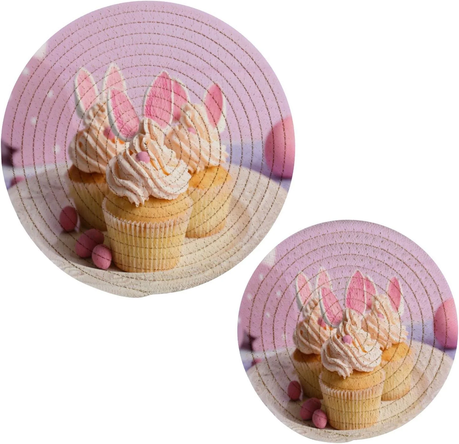 GZHJMY Easter Cake Heat Resistant Trivets Potholders 2PCS, Round Cotton Weave Handmade Pot Holder, Non-Slip Hot Mats Kitchen Dining Plate Mat16 for Kitchen Pans Bowl Teapot