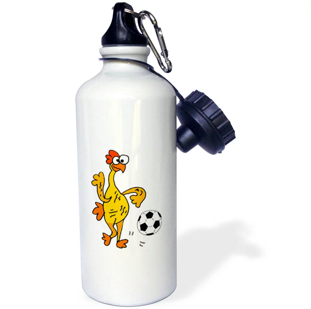 3dRose Hilarious Cool Rubber Chicken Playing Soccer Cartoon - Straw Water Bottle, 21-ounce