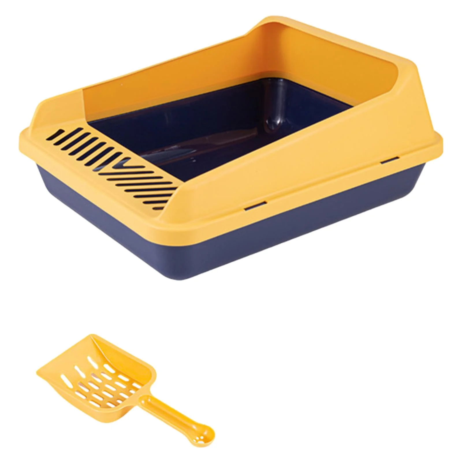 Toysmith High Sided Cat , s Litter Tray, Bedpan for All Kinds of Cats Removable Pet Cat Toilet Sand Box Front Opening L Blue Yellow