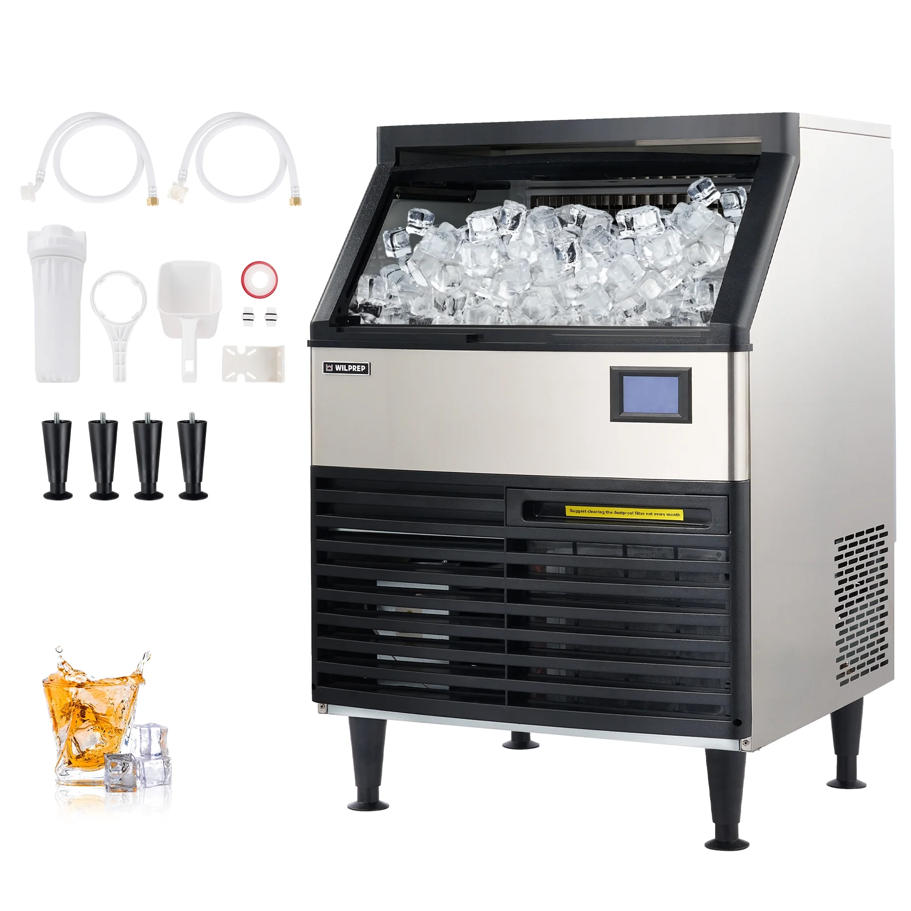 WILPREP Ice Machine 210lb Daily Production with 78lb Storage and Control Panel, ETL Listed Ice Cube Maker