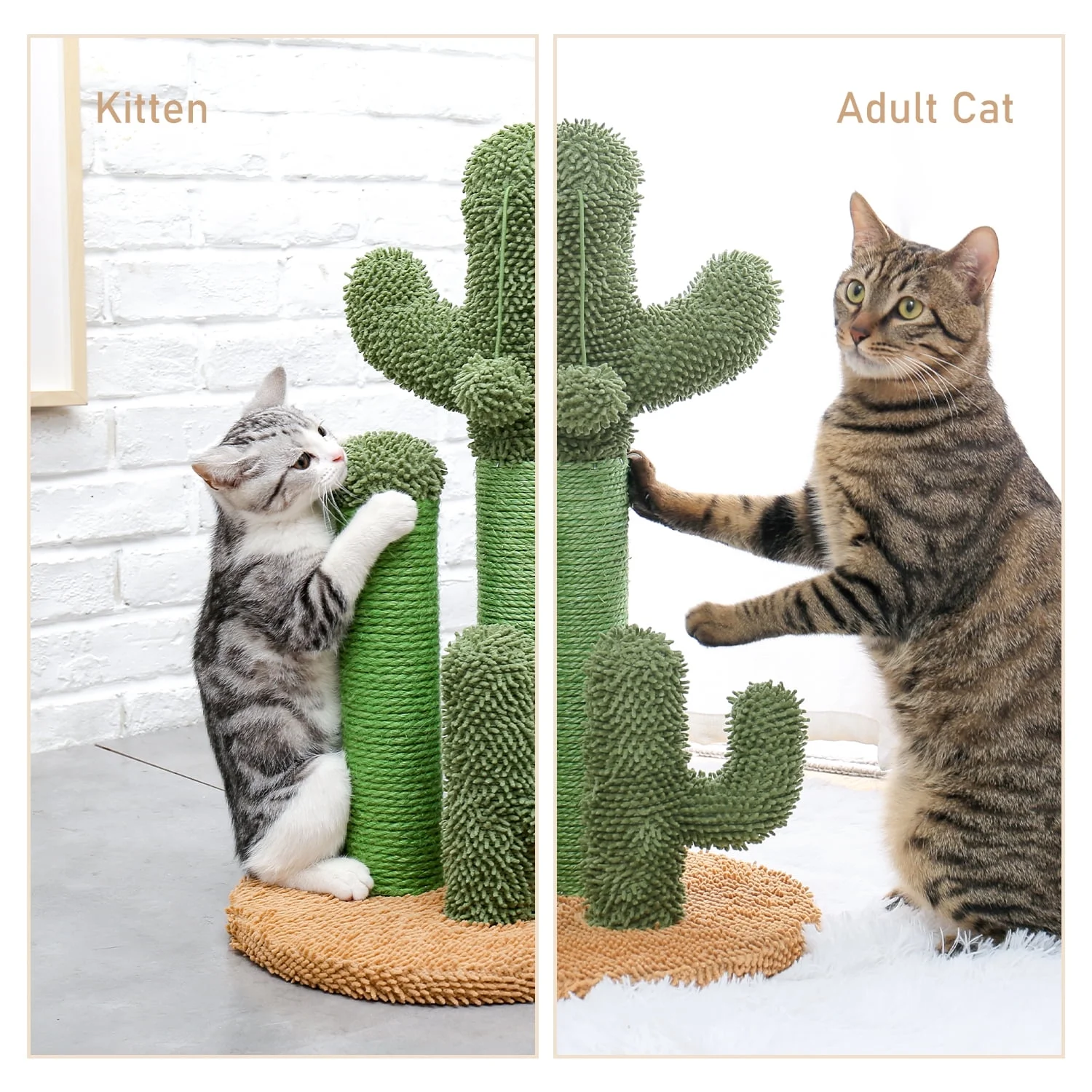 Cactus Cat Scratching Posts Sisal Claw Scratcher Cat Interactive Toy Gift, Green