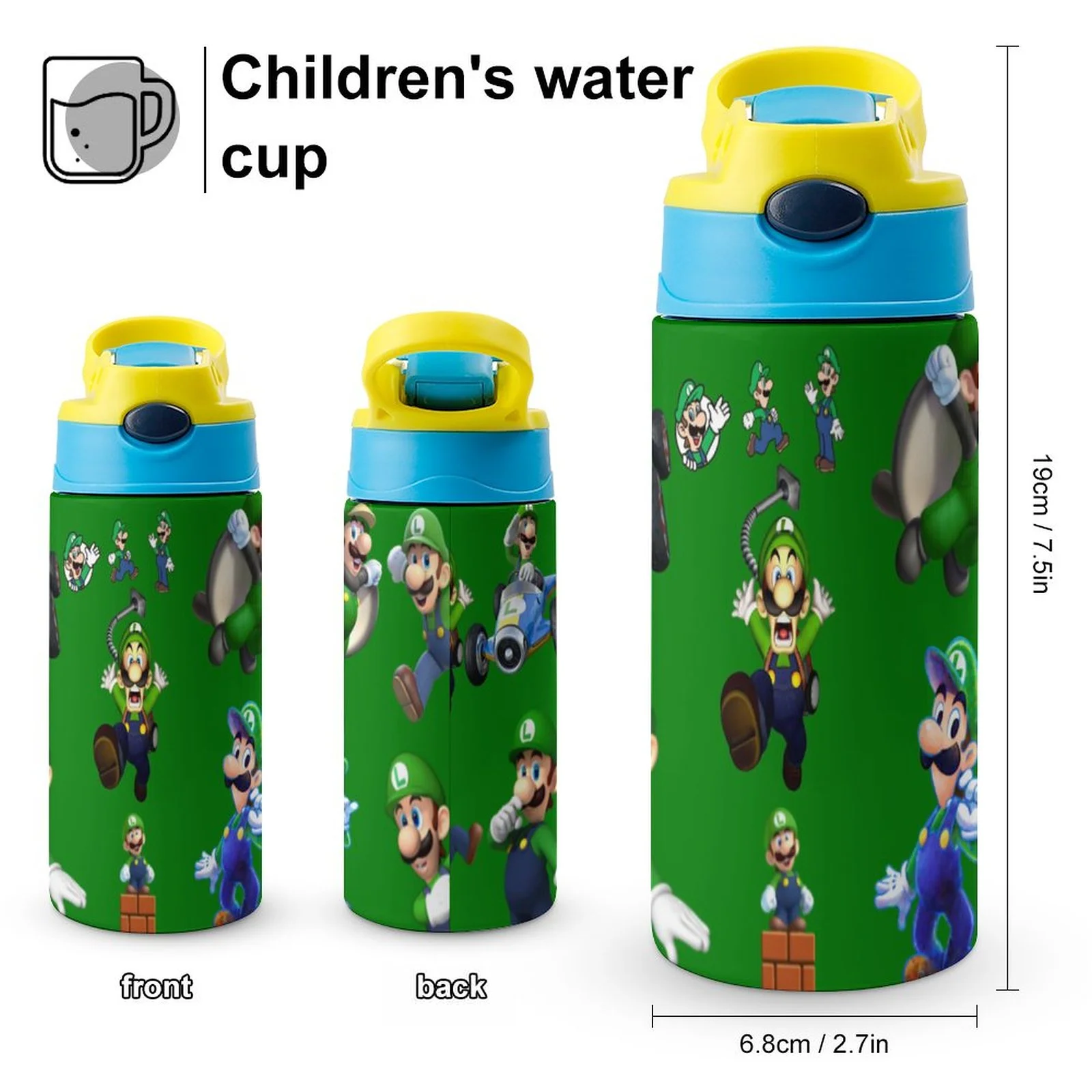 Luigi's Mansion Game Kid's Insulated Water Bottle With Straw Vacuum Stainless Steel Cup Leak-Proof Children Toddler Thermoses