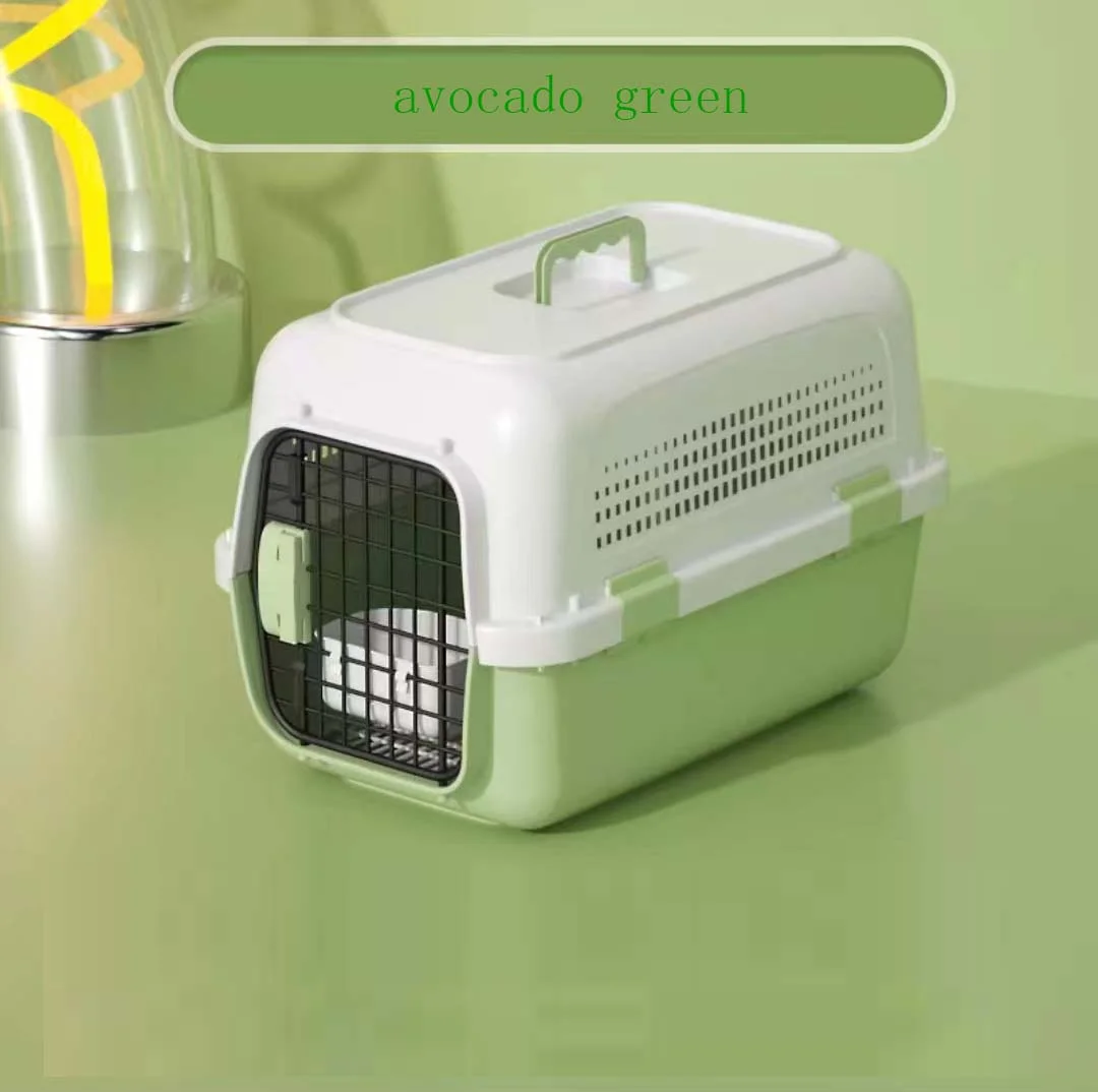 Plastic Kennel Rolling Plastic Airline Approved Wire Door Travel Dog Cage, Small, Green，L22.04IN*W13IN*H14.56IN