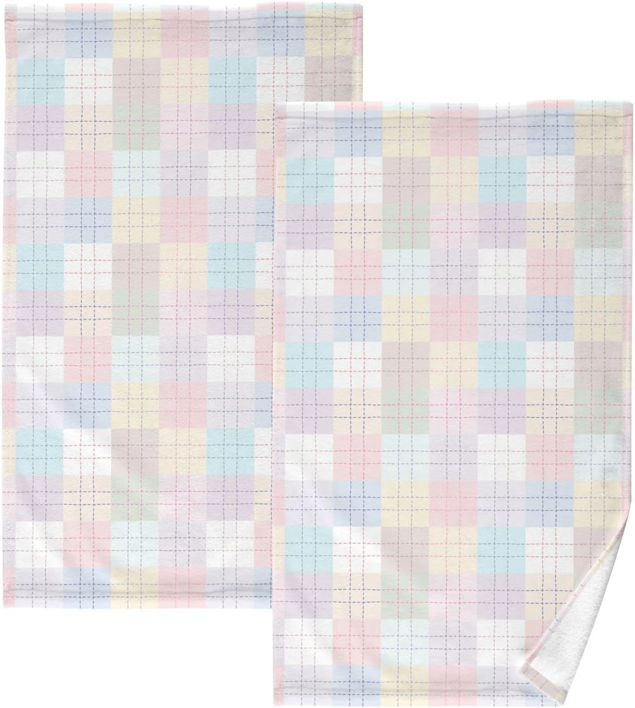 Pastel Plaid Two Sets of Cotton Towels, Delicate and Soft, Suitable for Kitchen Towels, Beach Vacations, Swimming Pool Surfing, Spa and Gym Sports (16x28In) Washcloth Gift