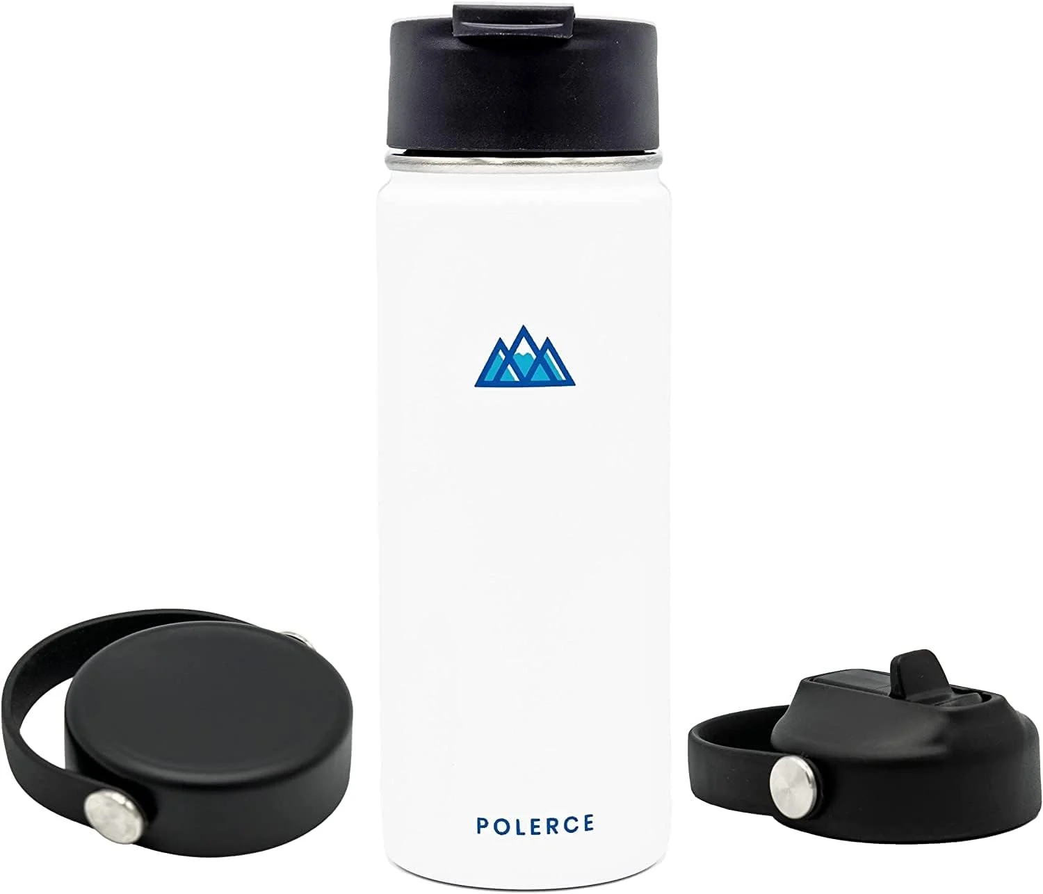 Vacuum Insulated Bottle With 3 Lids - Straw Lid, Lid, And Coffee Lid - Stainless Steel Double Wall Thermally Insulated Flask - 5 Sizes - 5 Colors - By Polerce (18 Oz, White)