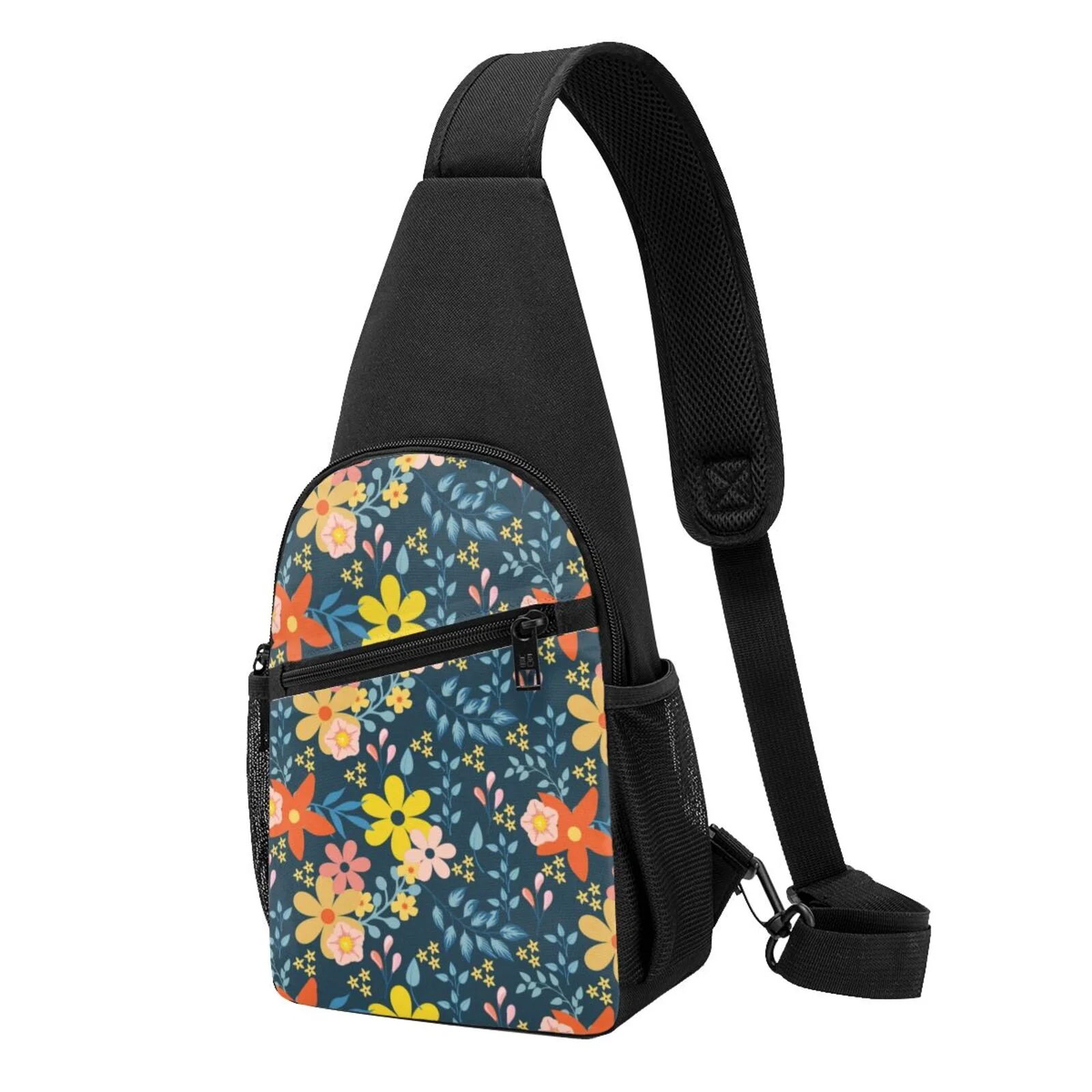 Balery Blue Floral Chest Pack,Small Sling Bag For Women Men,Crossbody Bags For Travel Hiking Running Sports