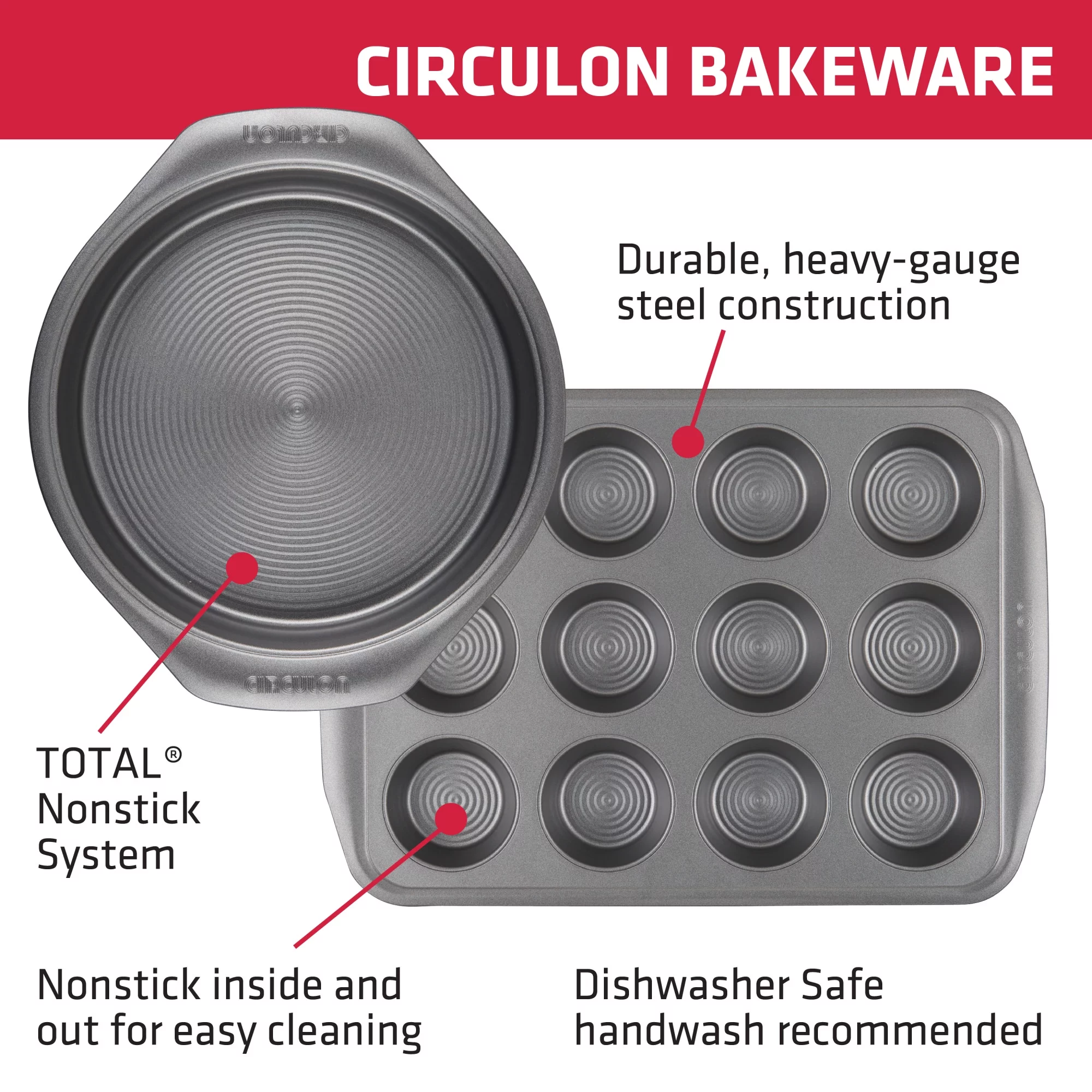 Circulon Nonstick Bakeware 12-Cup Muffin Pan, Gray