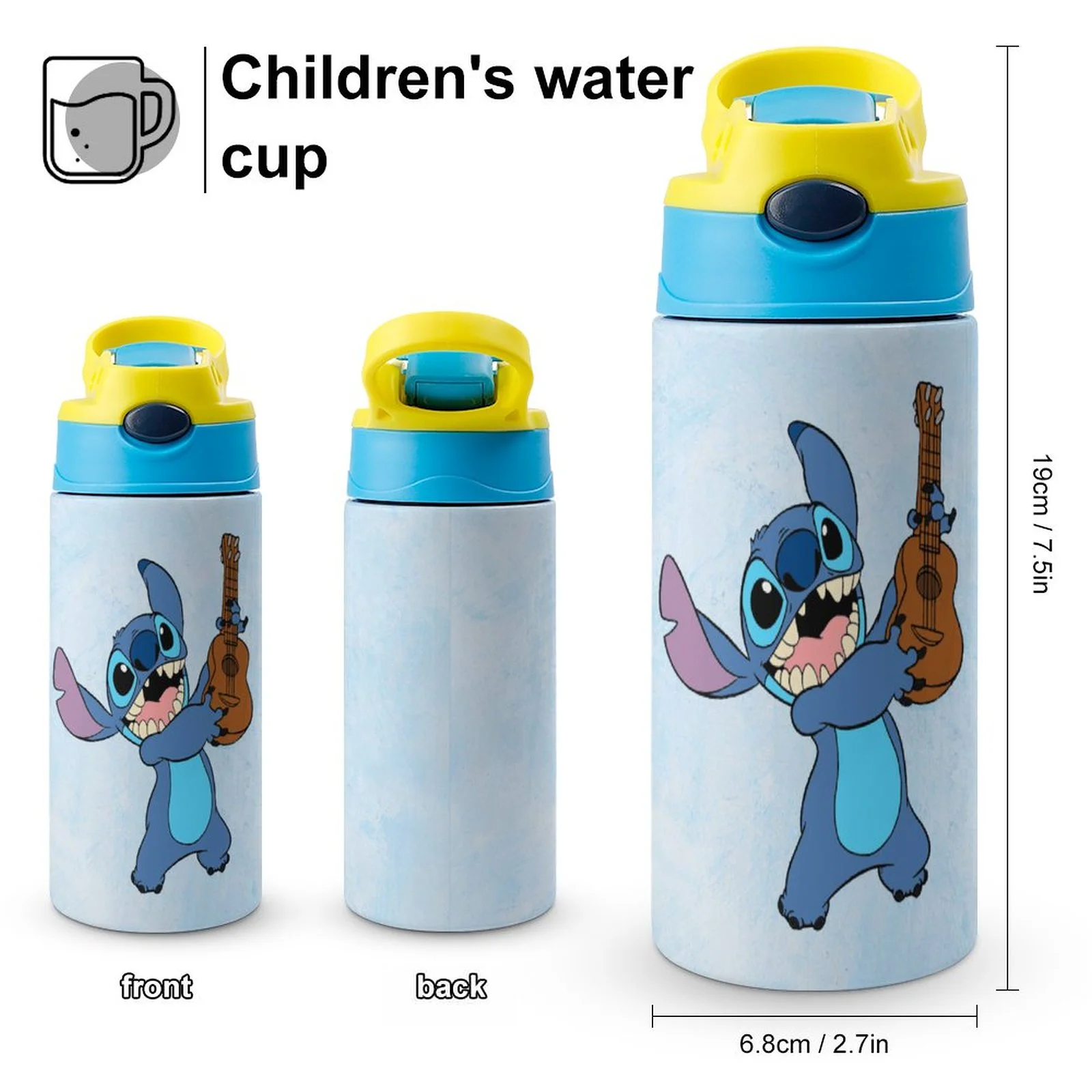 Fictional Stitch Music Children's Water Bottle Vacuum Insulated Stainless Steel Cup With Straw Toddler Thermoses