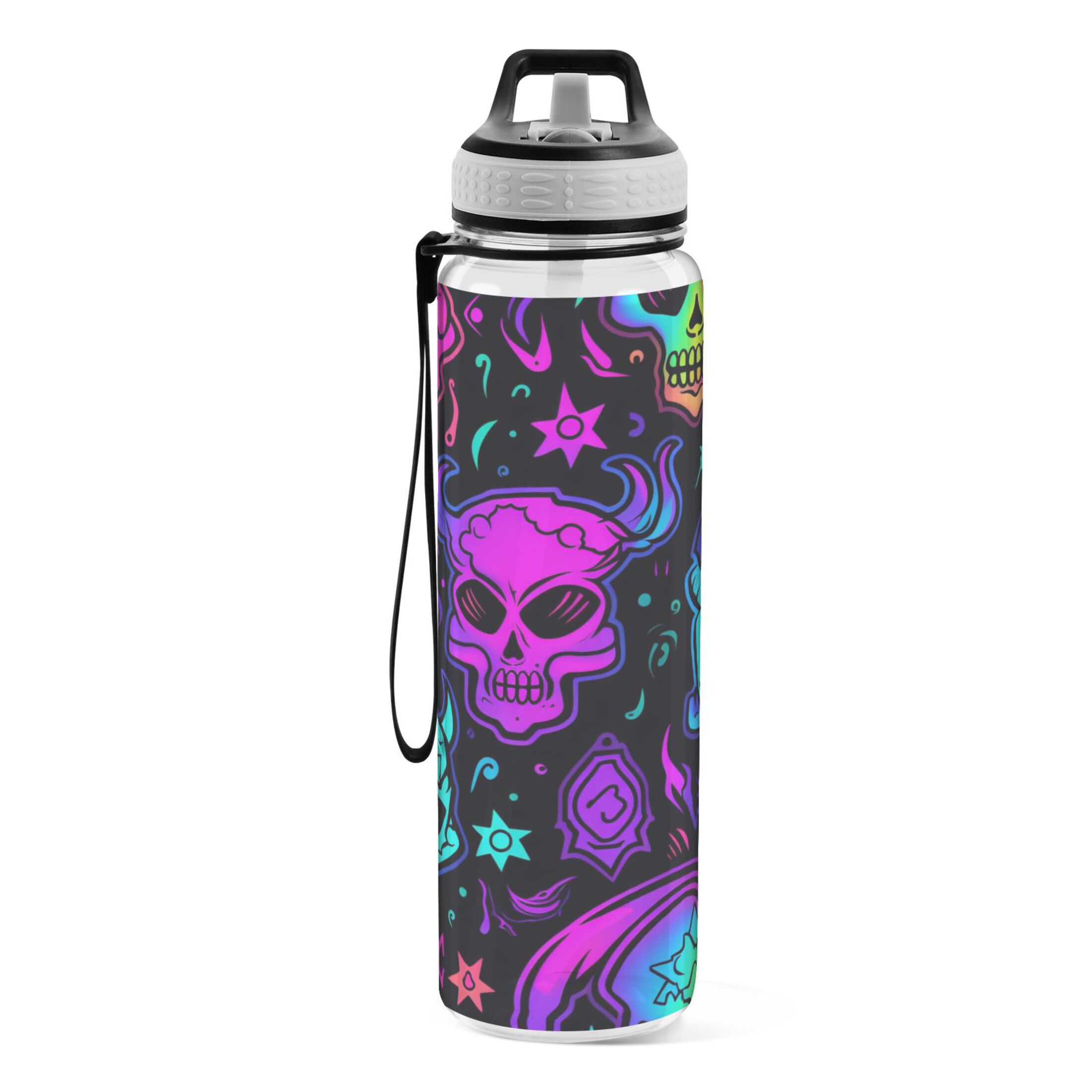 Skeleton Magical Bohomia Devil 32oz Sports Water Bottles Leakproof Tritan Bottle with Straw BPA Free Clear Bottle for Fitness Gym Outdoor Cycling