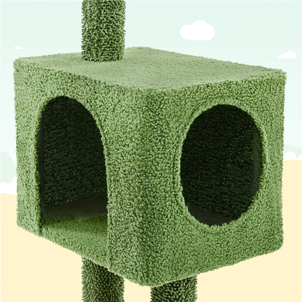 Yaheetech 52.5''H Cactus Cat Tree Condo,Green/Brown