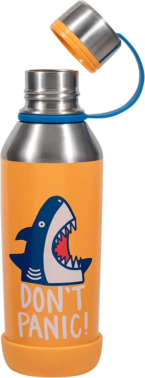 Cool Gear 2-Pack Kids Stainless Steel Double Walled Vacuum Insulated Tyler Bottle, Bumper Included with Threaded Lid Loop, 14 Oz