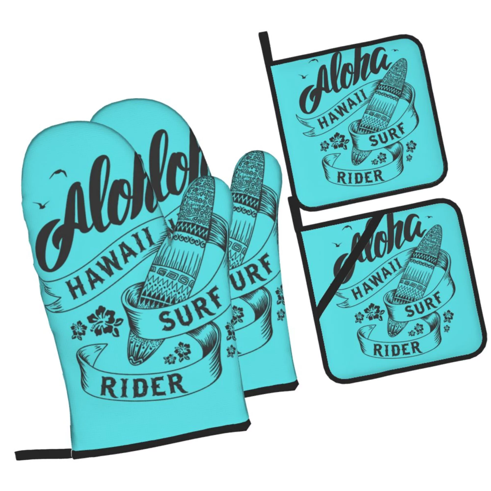 ZICANCN Oven Mitts and Pot Holders Sets,Sea Surf Art Aloha Baking Sets Kitchen Heat Resistant 4 Pieces